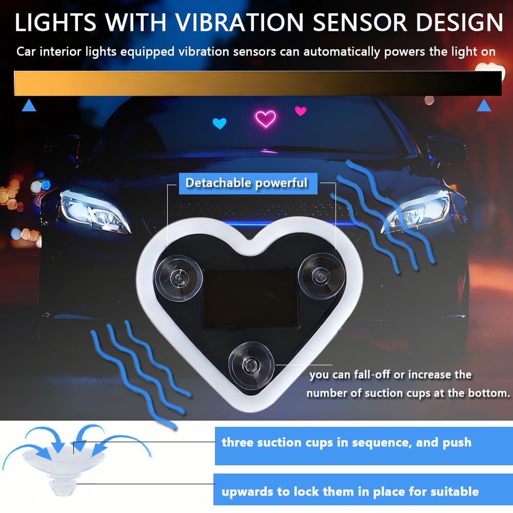 2PCS Heart-Shaped Car Ambient Lights – Solar Powered Pink LED Interior Decor
