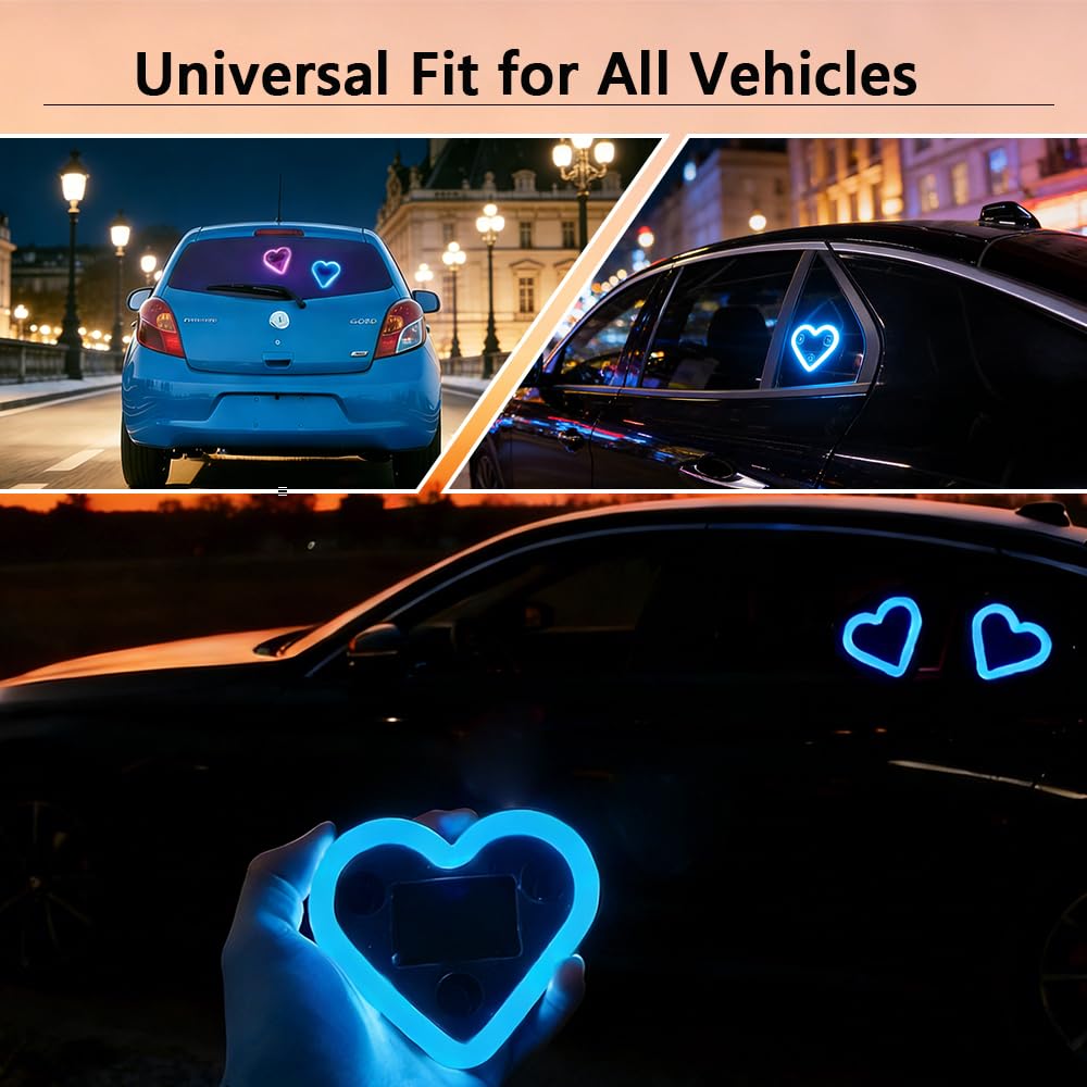 2PCS Heart-Shaped Car Ambient Lights – Solar Powered Pink LED Interior Decor