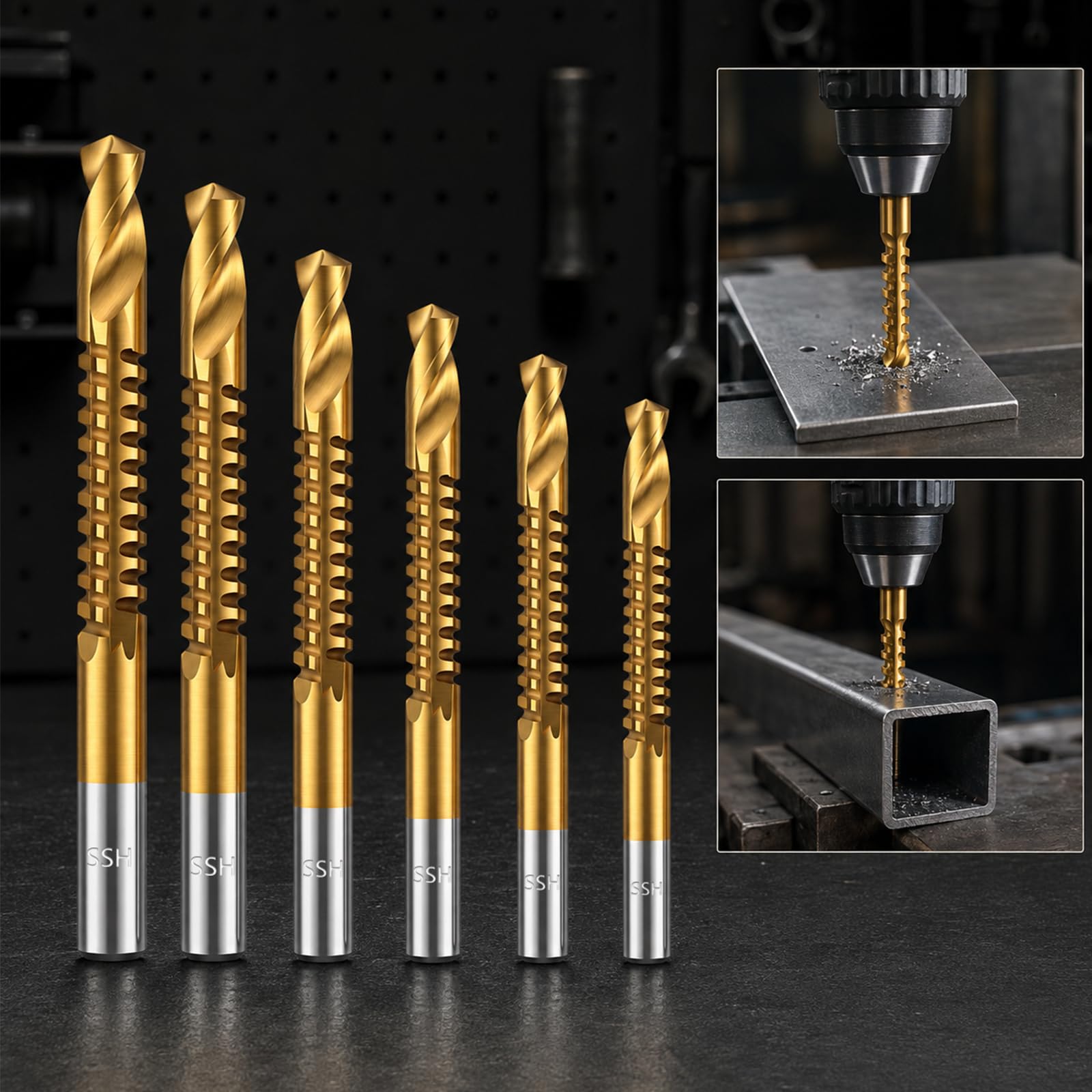 6-Pack High Speed Steel Drill Bit Set – 135° Gold Titanium Coated Metal & Wood Drill Bits for Drilling, Cutting, Carving & Polishing