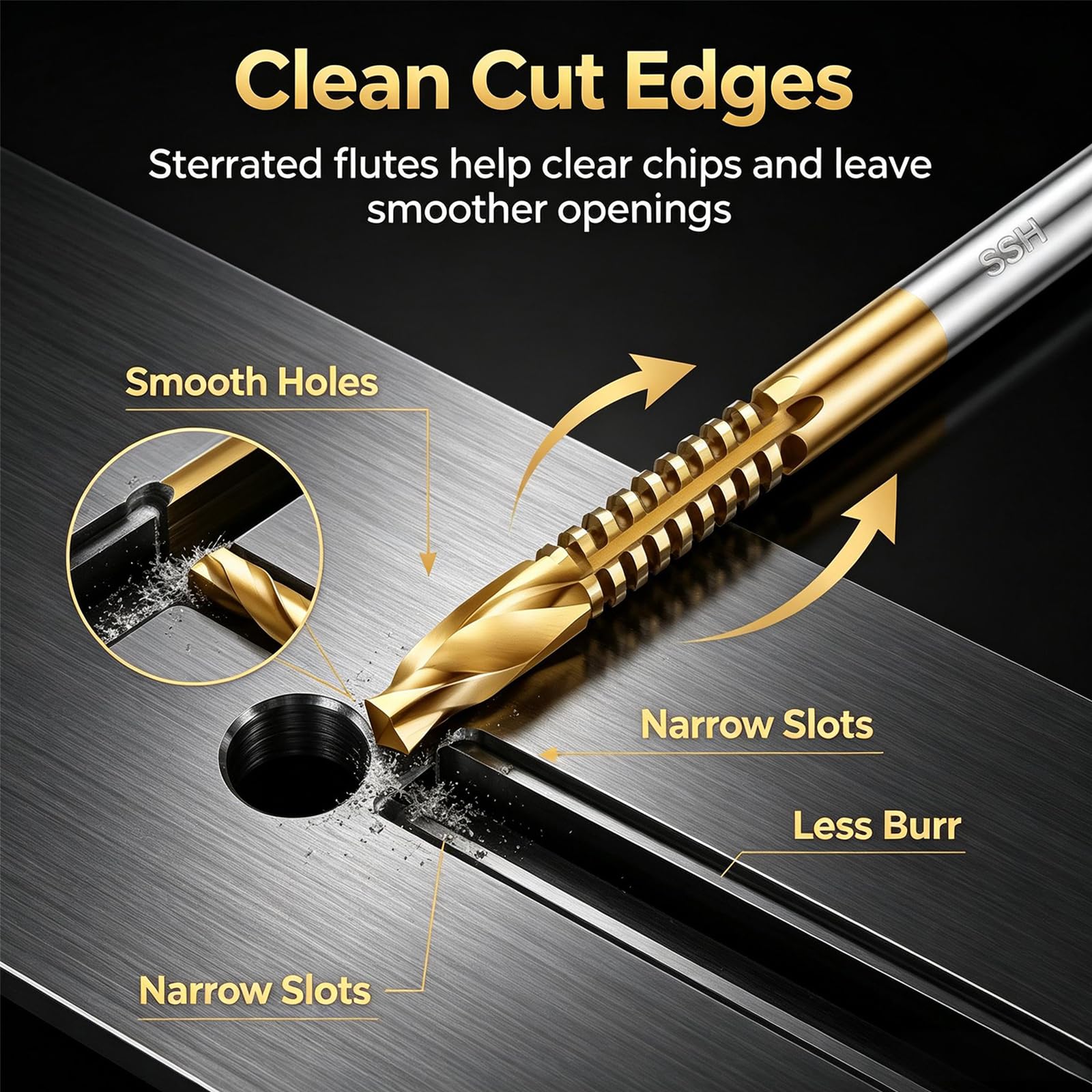 6-Pack High Speed Steel Drill Bit Set – 135° Gold Titanium Coated Metal & Wood Drill Bits for Drilling, Cutting, Carving & Polishing