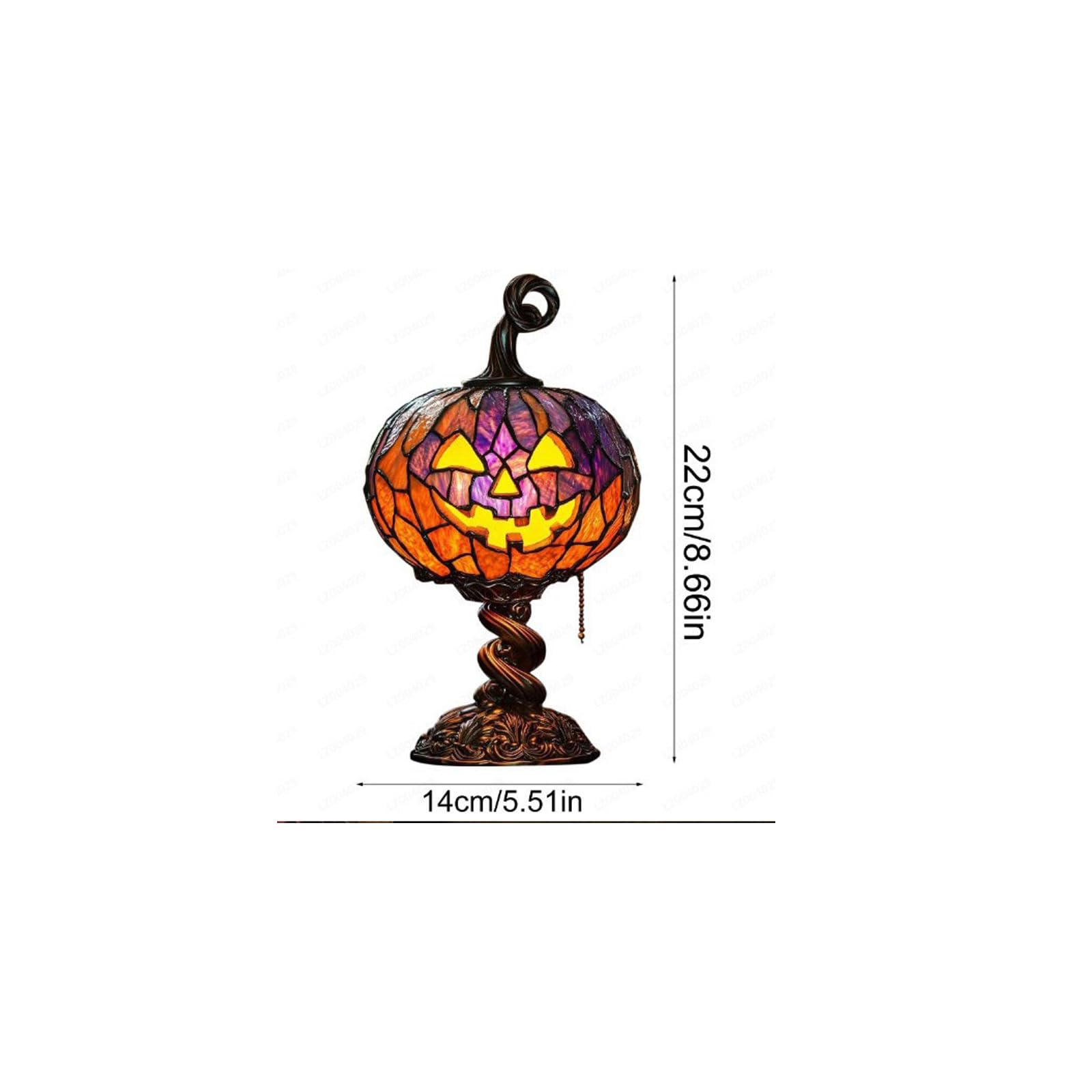Stained Glass Pumpkin Table Lamp – Vintage Halloween Jack-O’-Lantern Night Light USB Powered Desk Decor