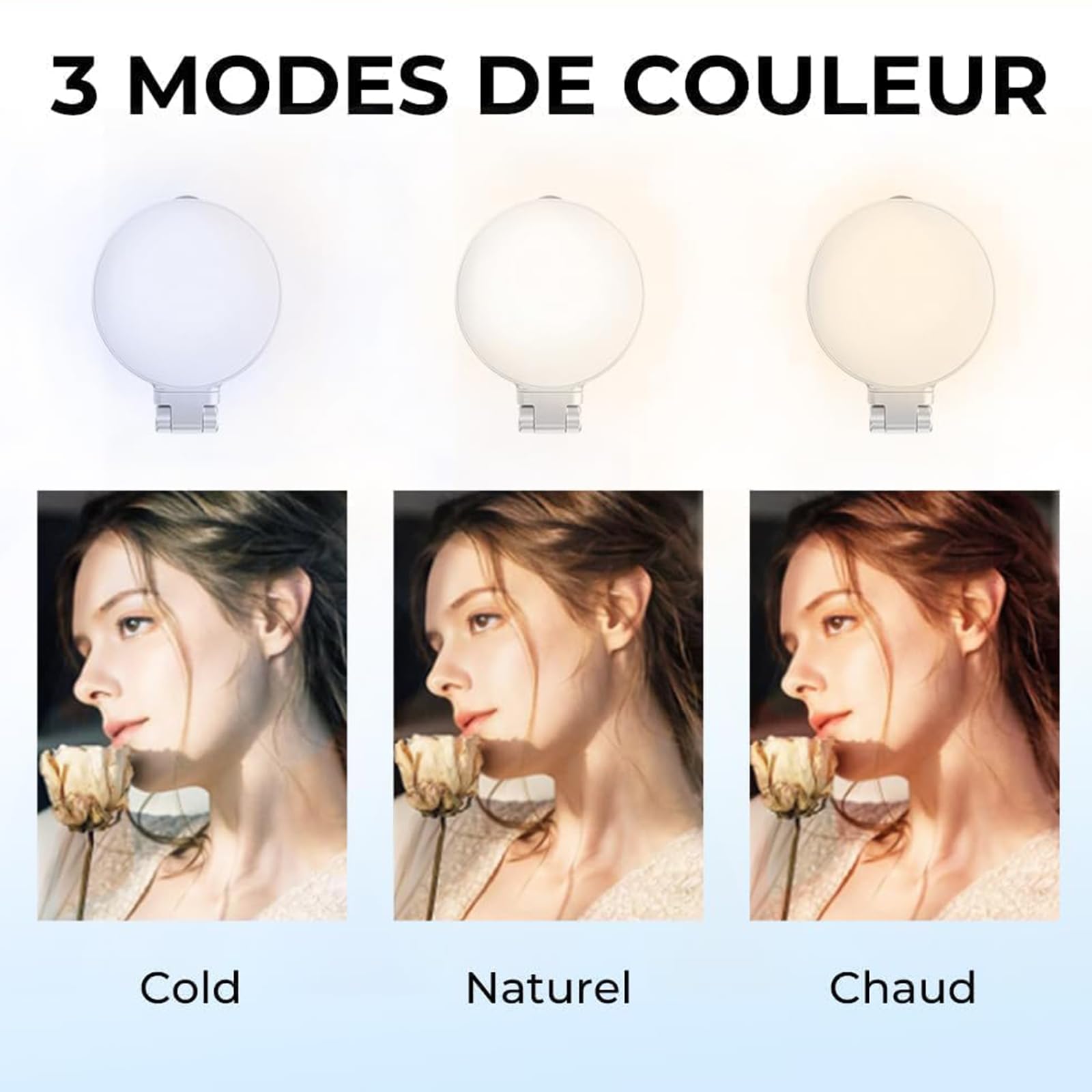 3-in-1 Magnetic Selfie Light with Mirror – Rechargeable LED Fill Light for Phones