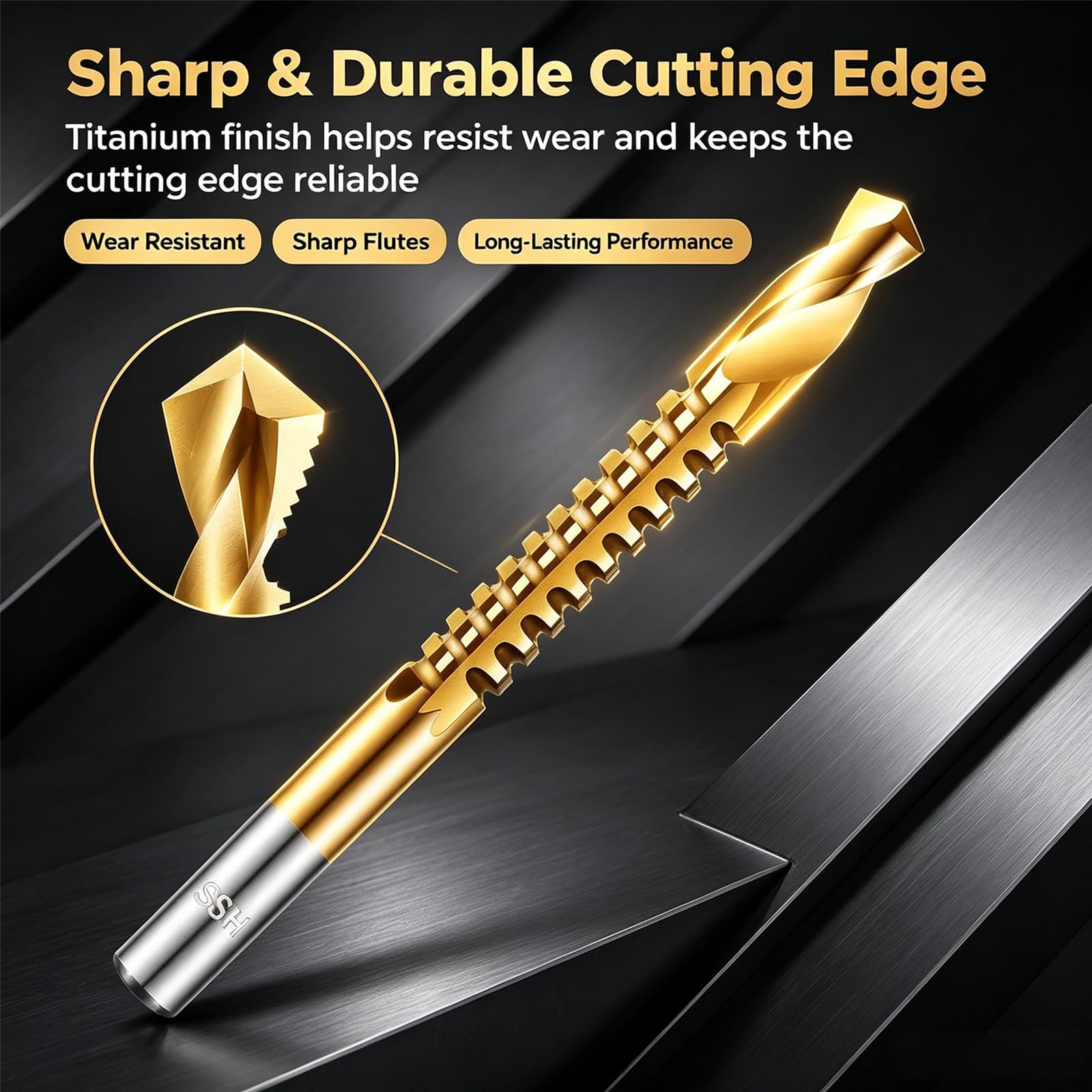 6-Pack High Speed Steel Drill Bit Set – 135° Gold Titanium Coated Metal & Wood Drill Bits for Drilling, Cutting, Carving & Polishing