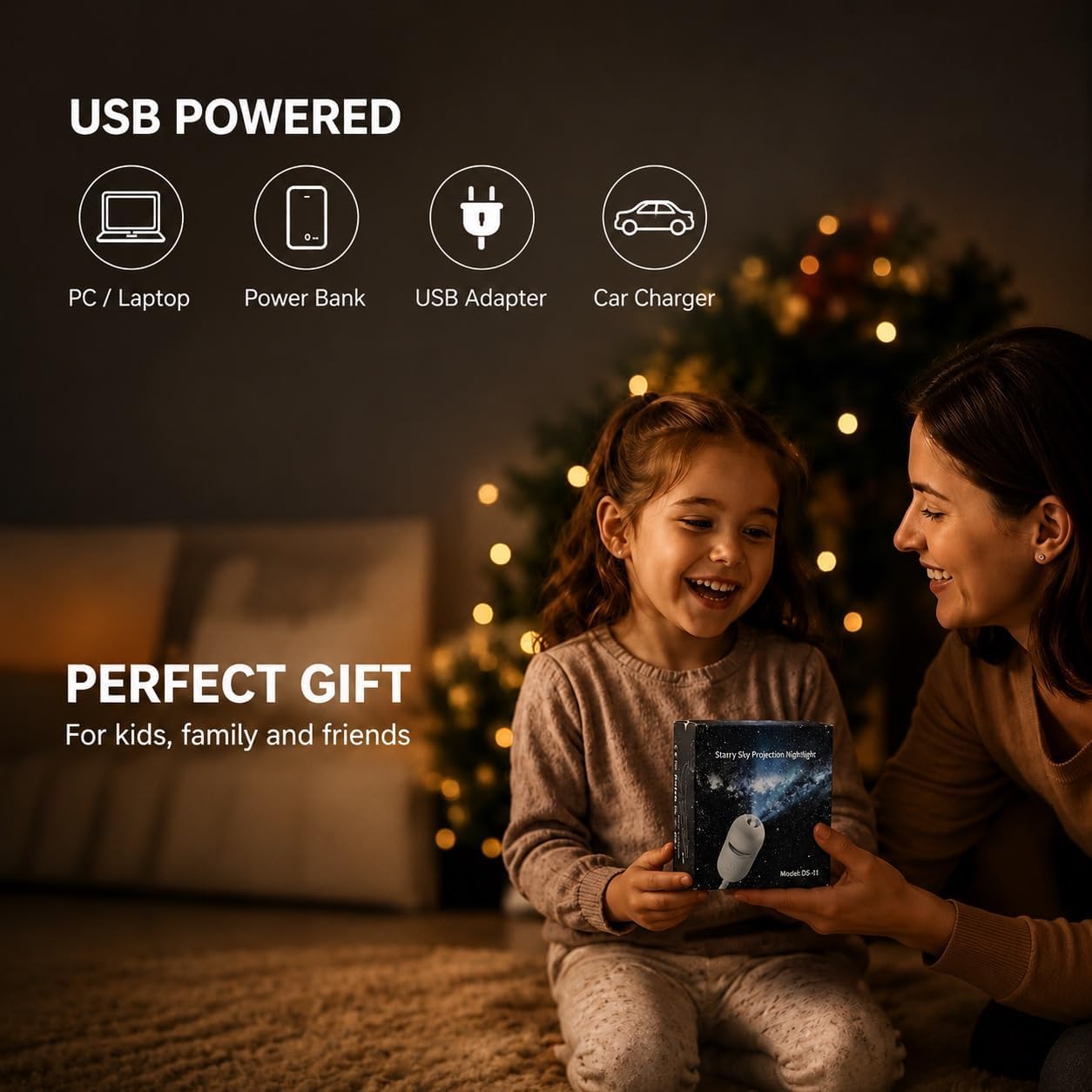 2-in-1 Galaxy Projector Night Light – Rotating Starry Sky Lamp for Bedroom