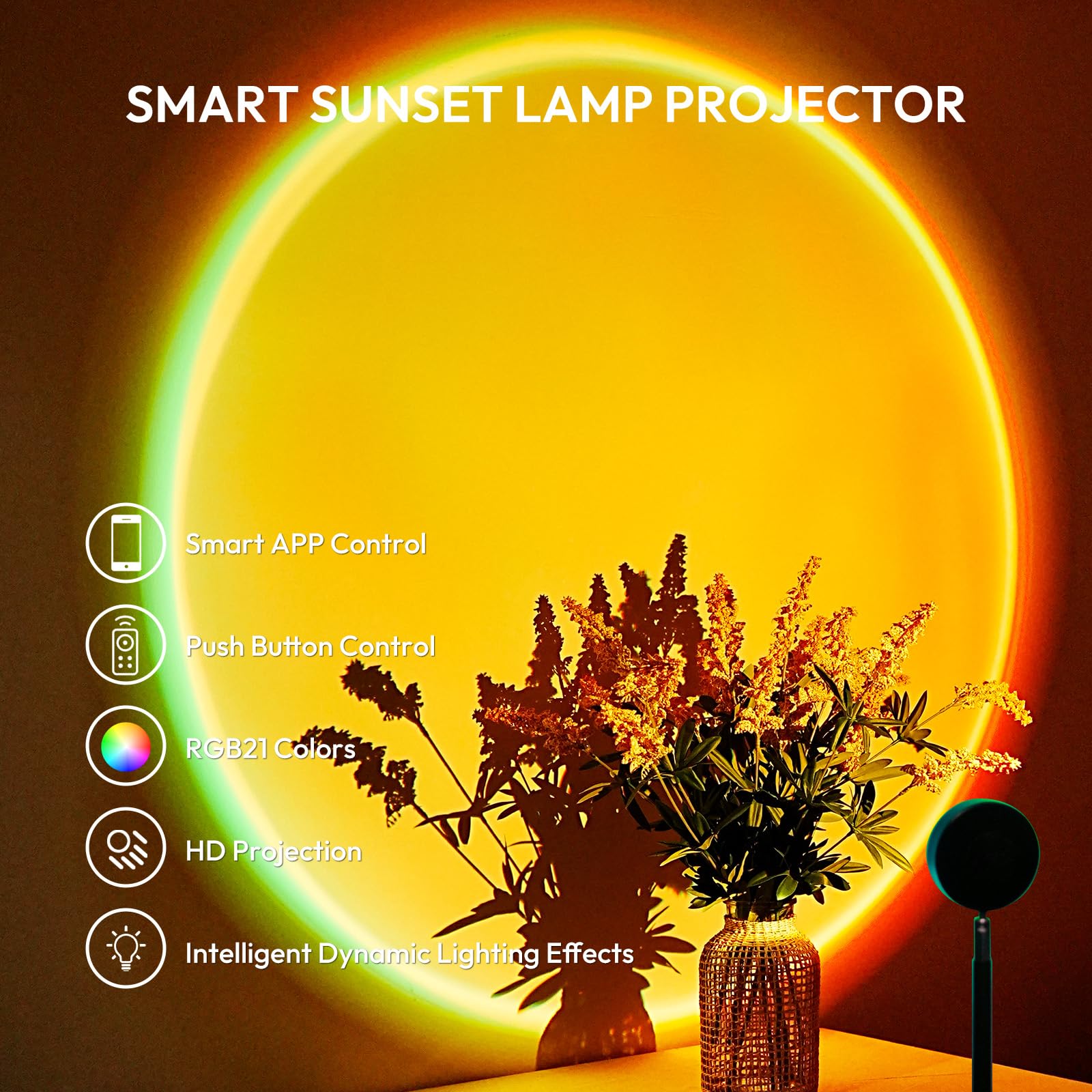 Sunset LED Lamp Projector – 21 Color Changing APP-Controlled Mood Light