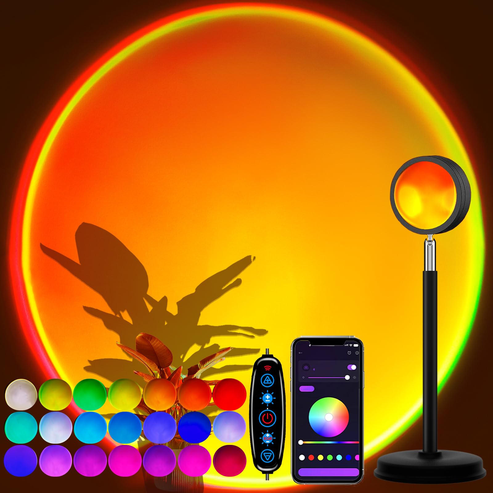 Sunset LED Lamp Projector – 21 Color Changing APP-Controlled Mood Light
