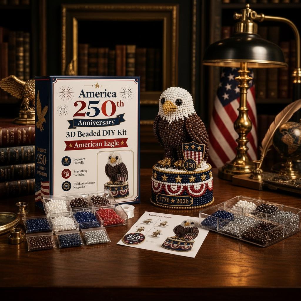 3D Beaded Eagle DIY Craft Kit – Patriotic Acrylic Bead Art Model with Display Base for Beginners