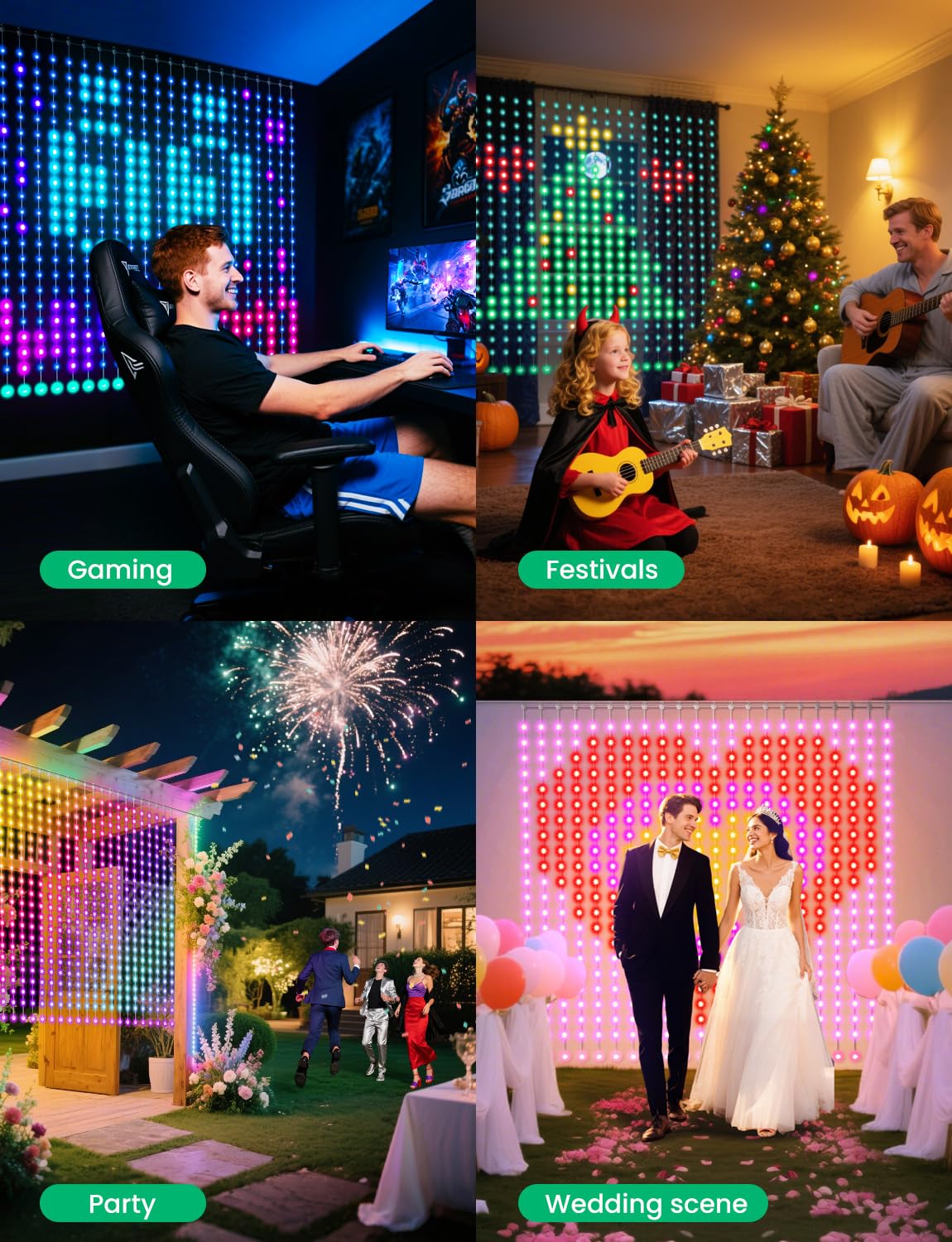 Smart RGB Curtain Lights – DIY Color-Changing LED Wall Decor with APP & Remote Control