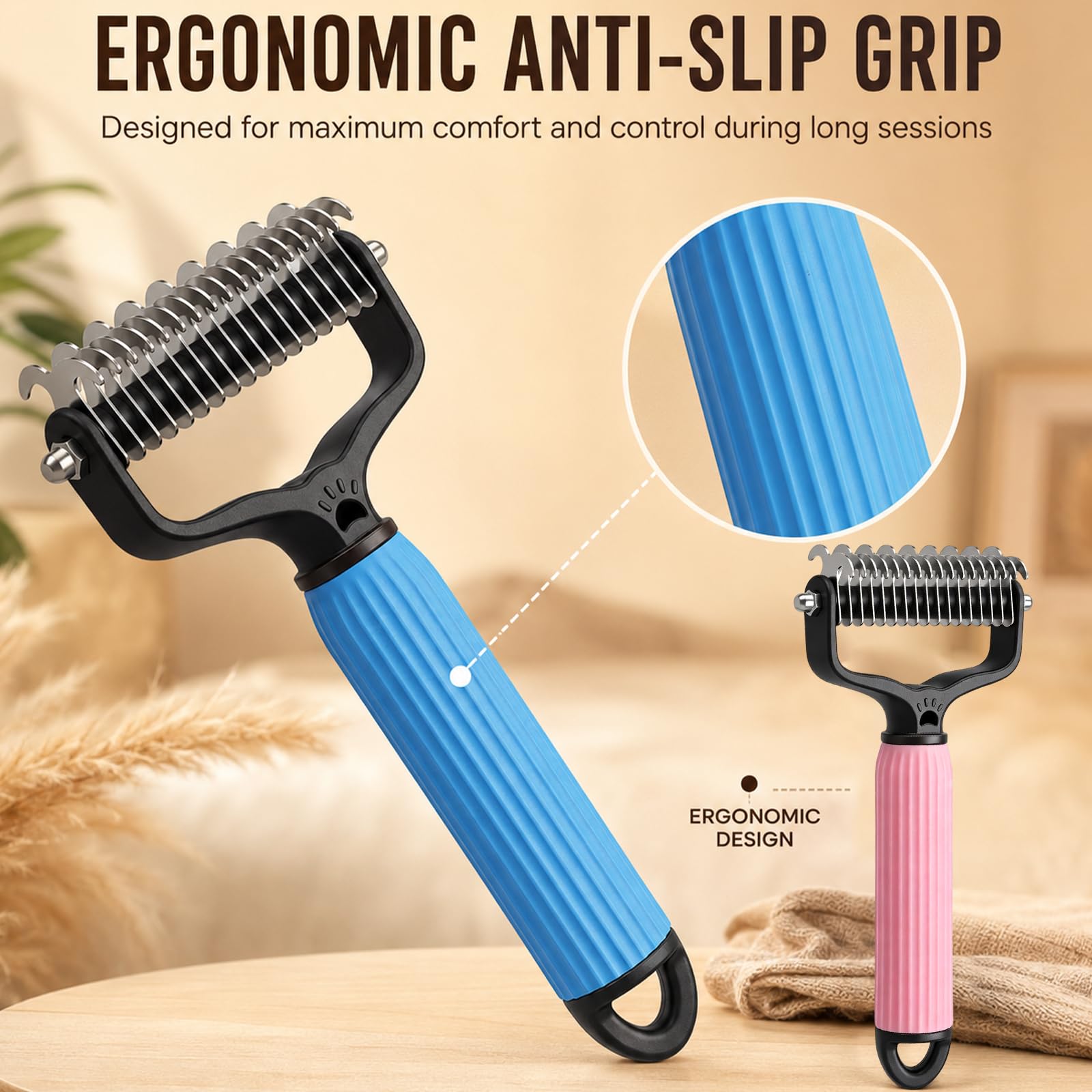 Pet Dematting & Deshedding Brush – Removes Knots, Tangles & Loose Fur for Dogs & Cats