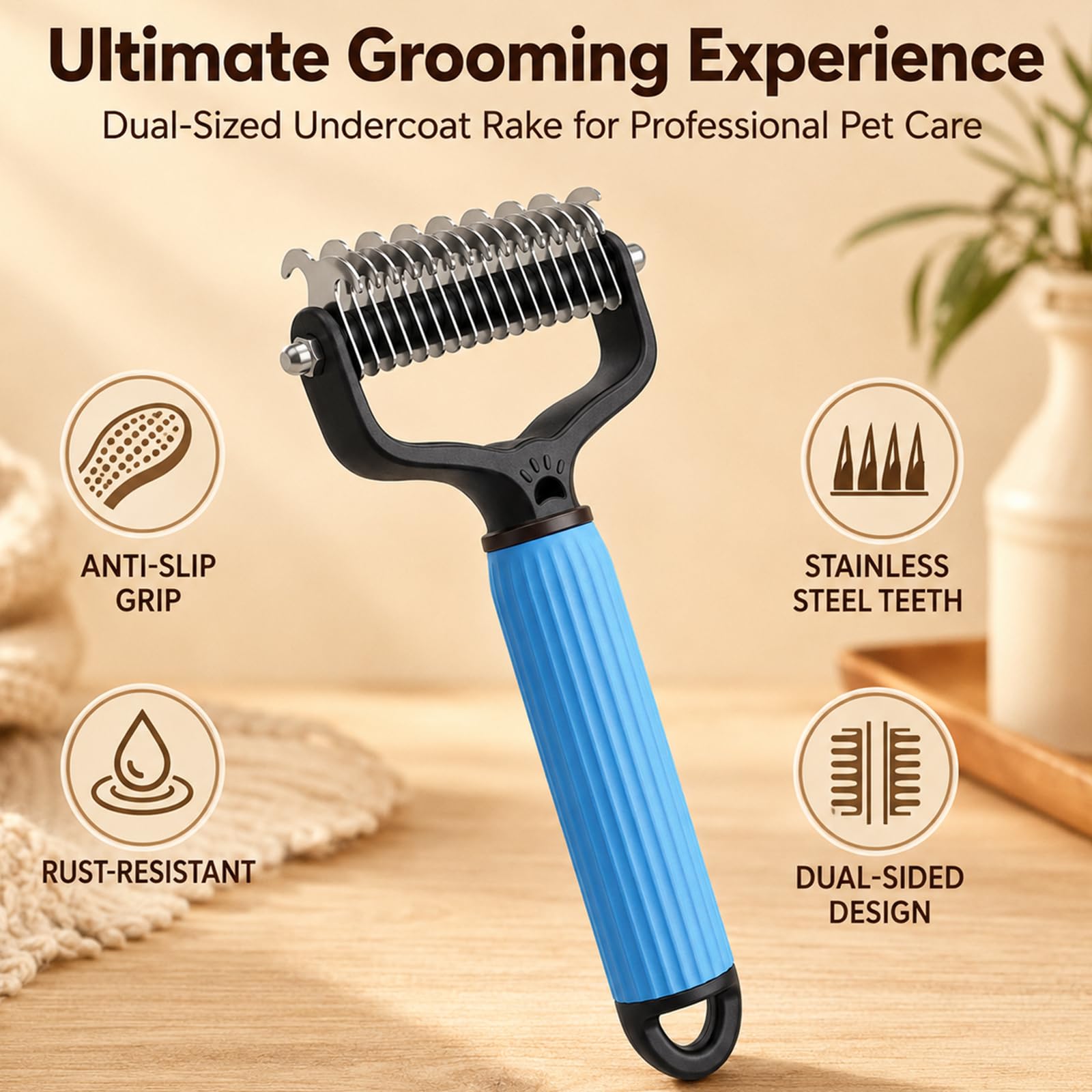 Pet Dematting & Deshedding Brush – Removes Knots, Tangles & Loose Fur for Dogs & Cats