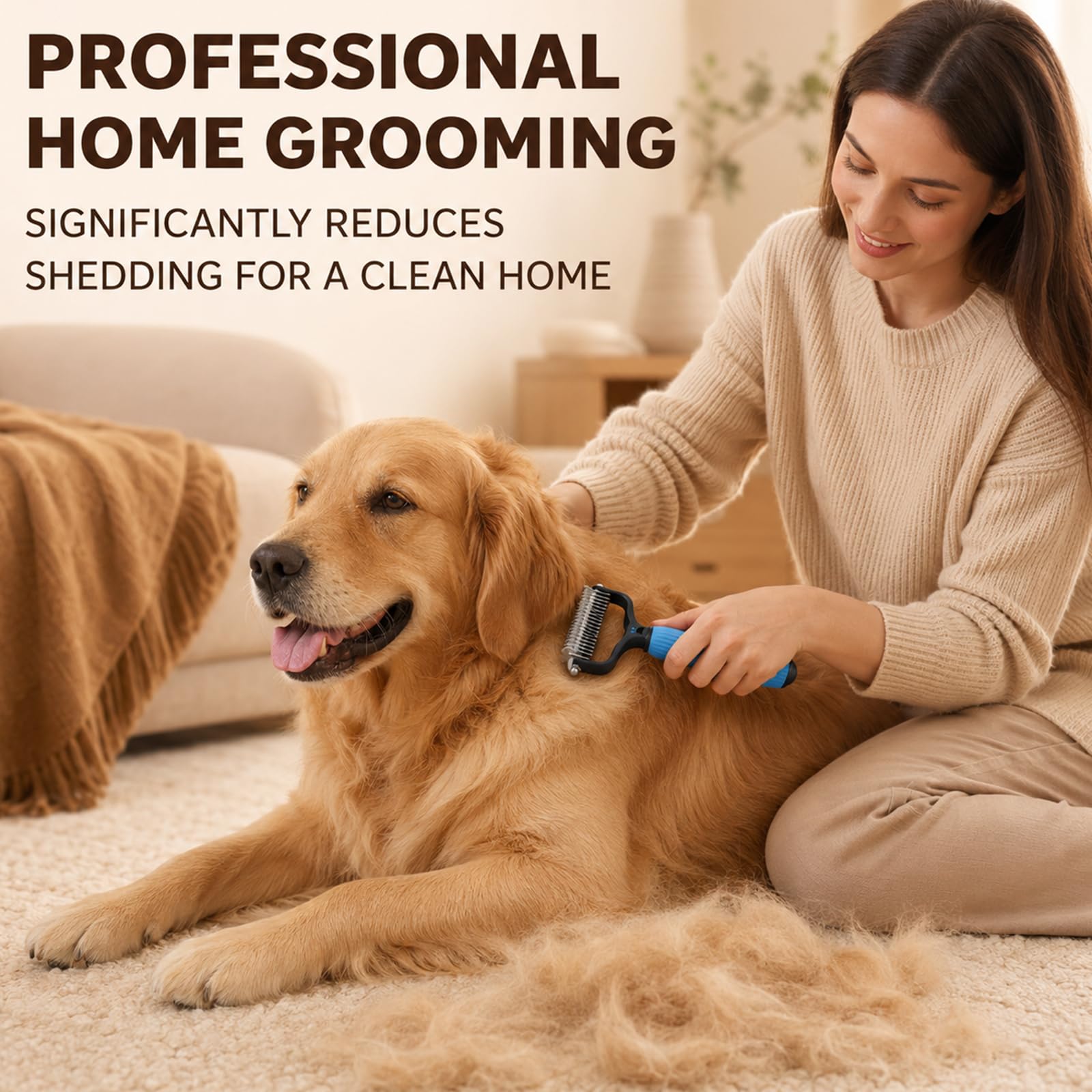 Pet Dematting & Deshedding Brush – Removes Knots, Tangles & Loose Fur for Dogs & Cats
