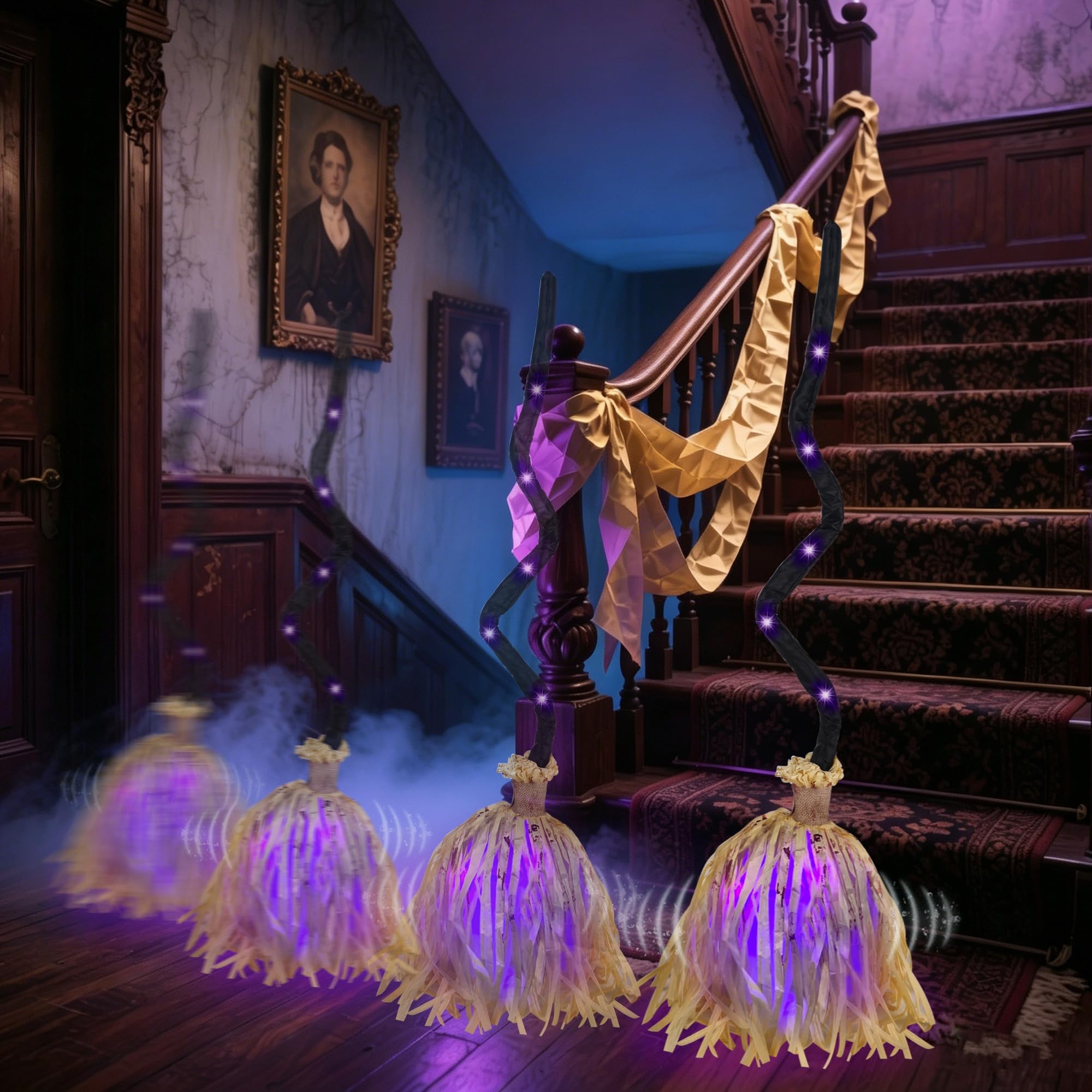 35" Animated Halloween Witch Broom – Moving Light-Up Broomstick with Spooky Sounds