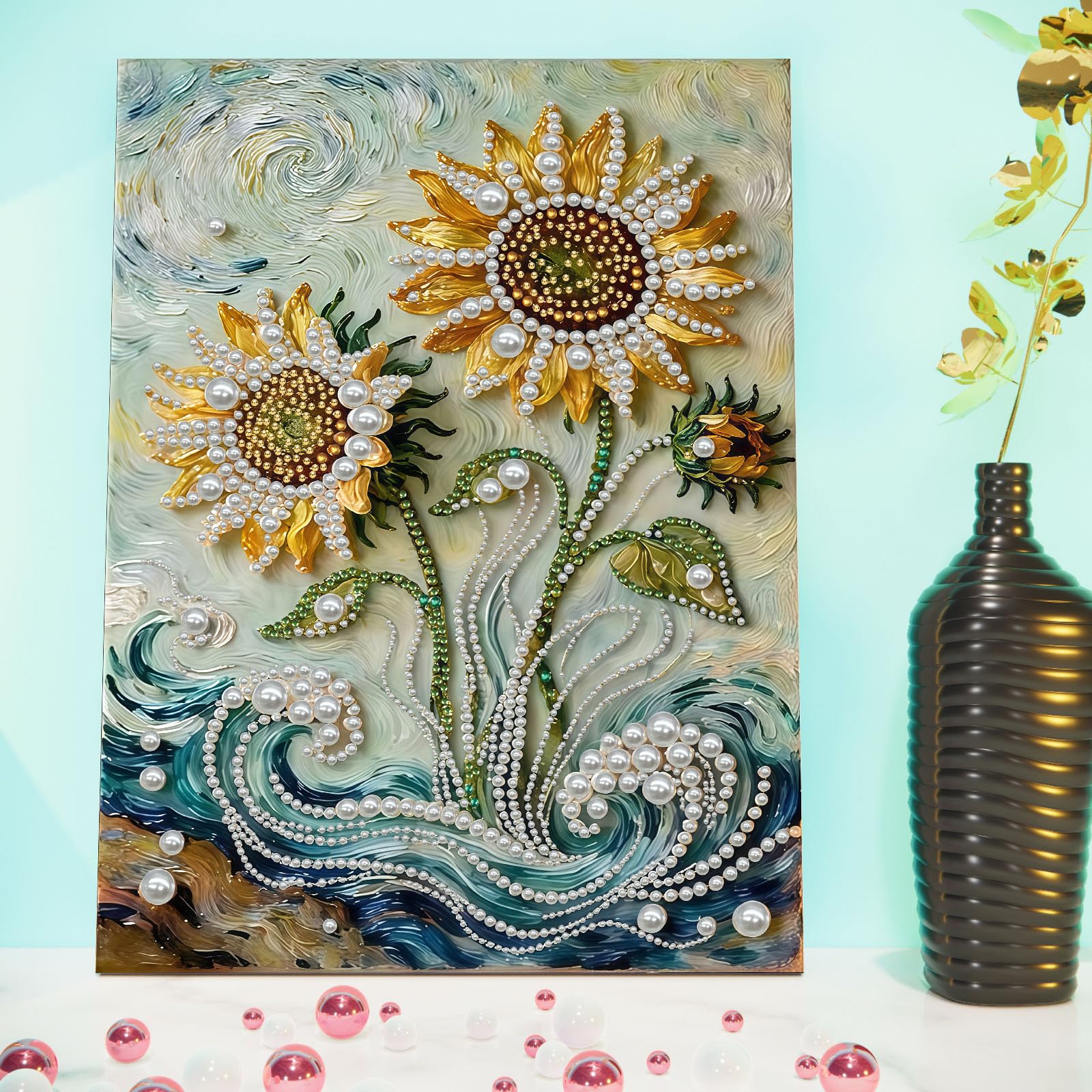 3D Sunflower Diamond Pearl Painting Kit – DIY Beaded Canvas Art with Frame for Adults & Beginners