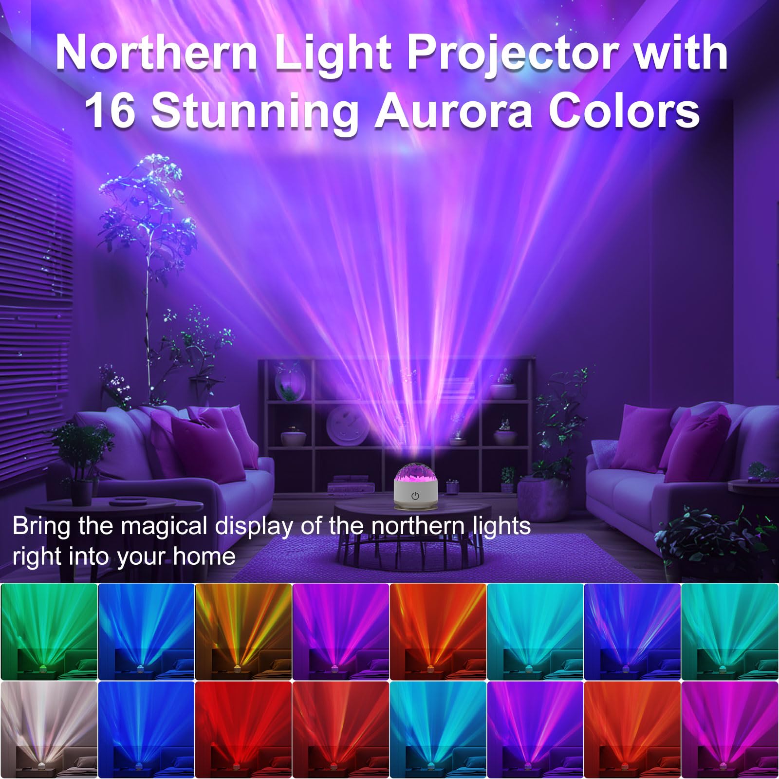 16-Color Aurora Night Light – Galaxy & Ocean Wave Projector Lamp for Bedroom & Party