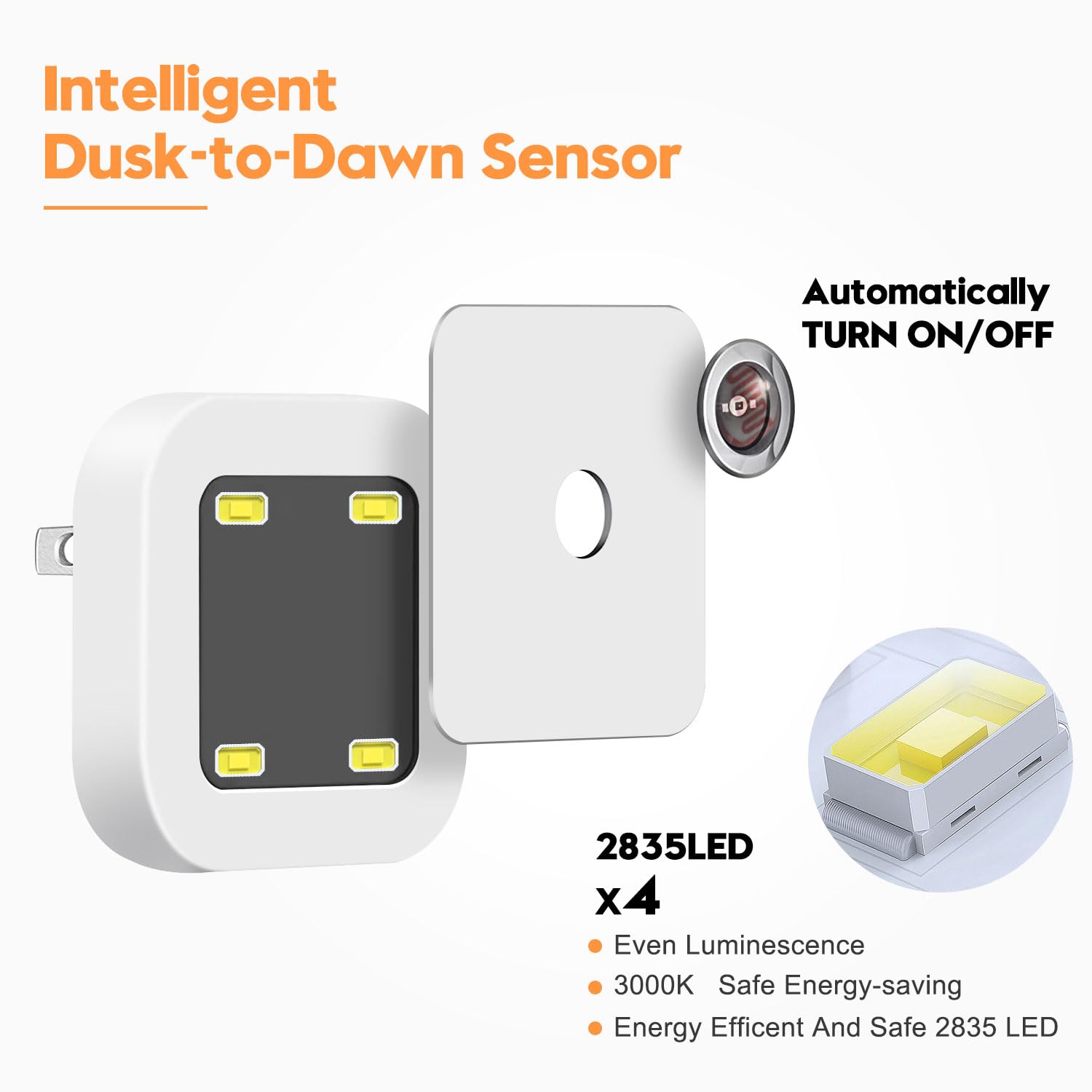 Plug-In LED Night Lights – Dusk to Dawn Auto Sensor Night Lamps for Bedroom, Hallway, Bathroom & Nursery（8-Pack）