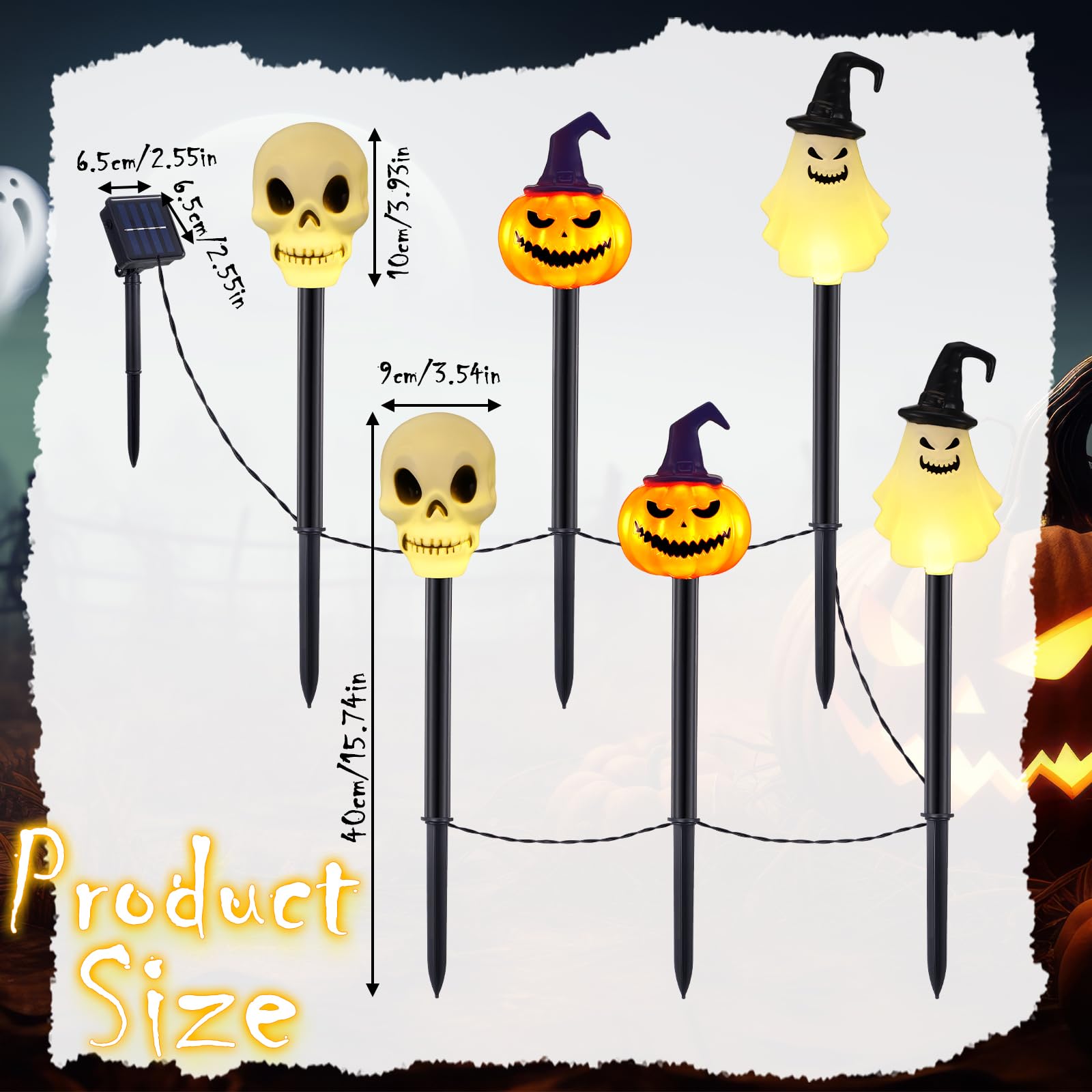 6-Pack Halloween Solar Stake Lights – Skull, Pumpkin & Ghost Outdoor Garden Decor