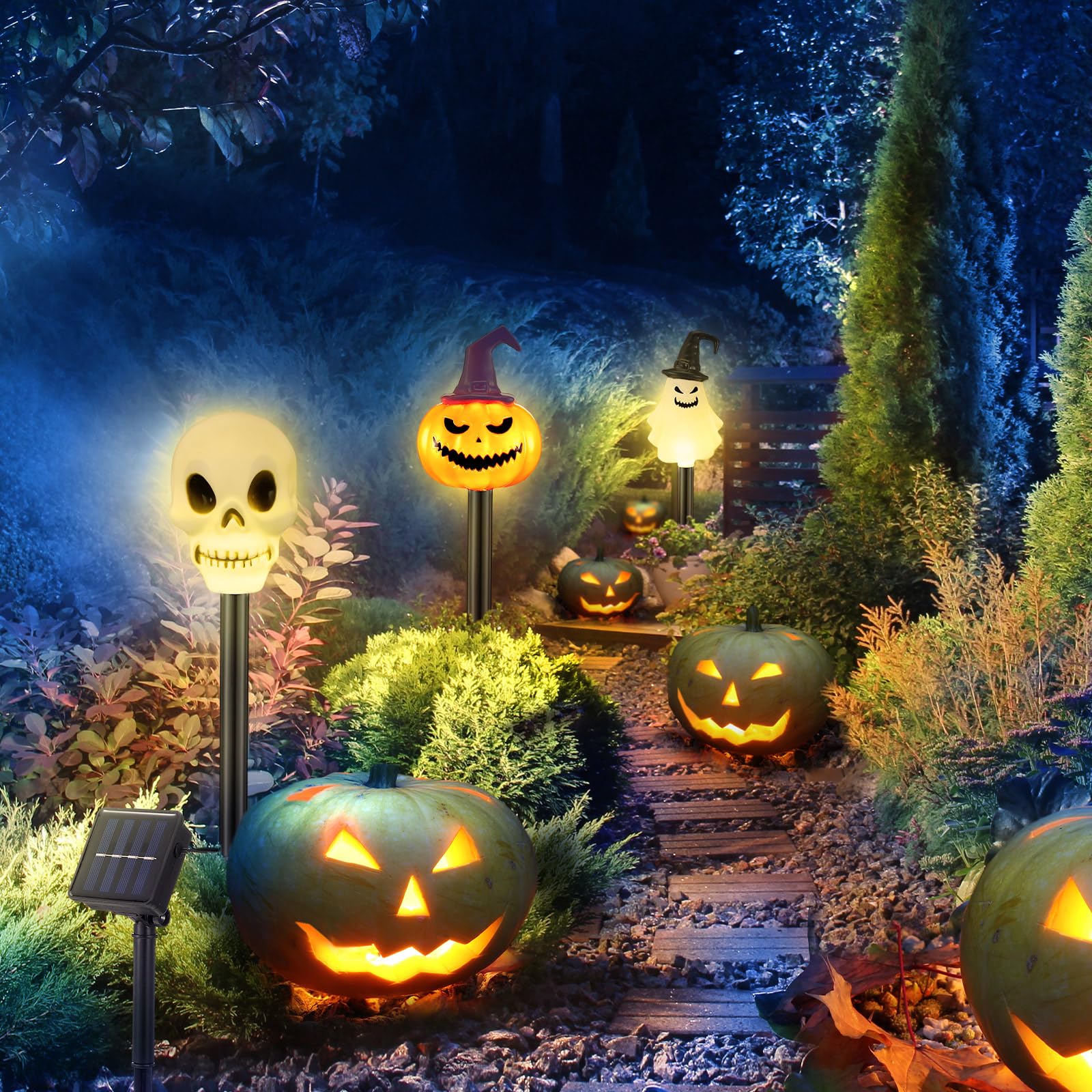 6-Pack Halloween Solar Stake Lights – Skull, Pumpkin & Ghost Outdoor Garden Decor