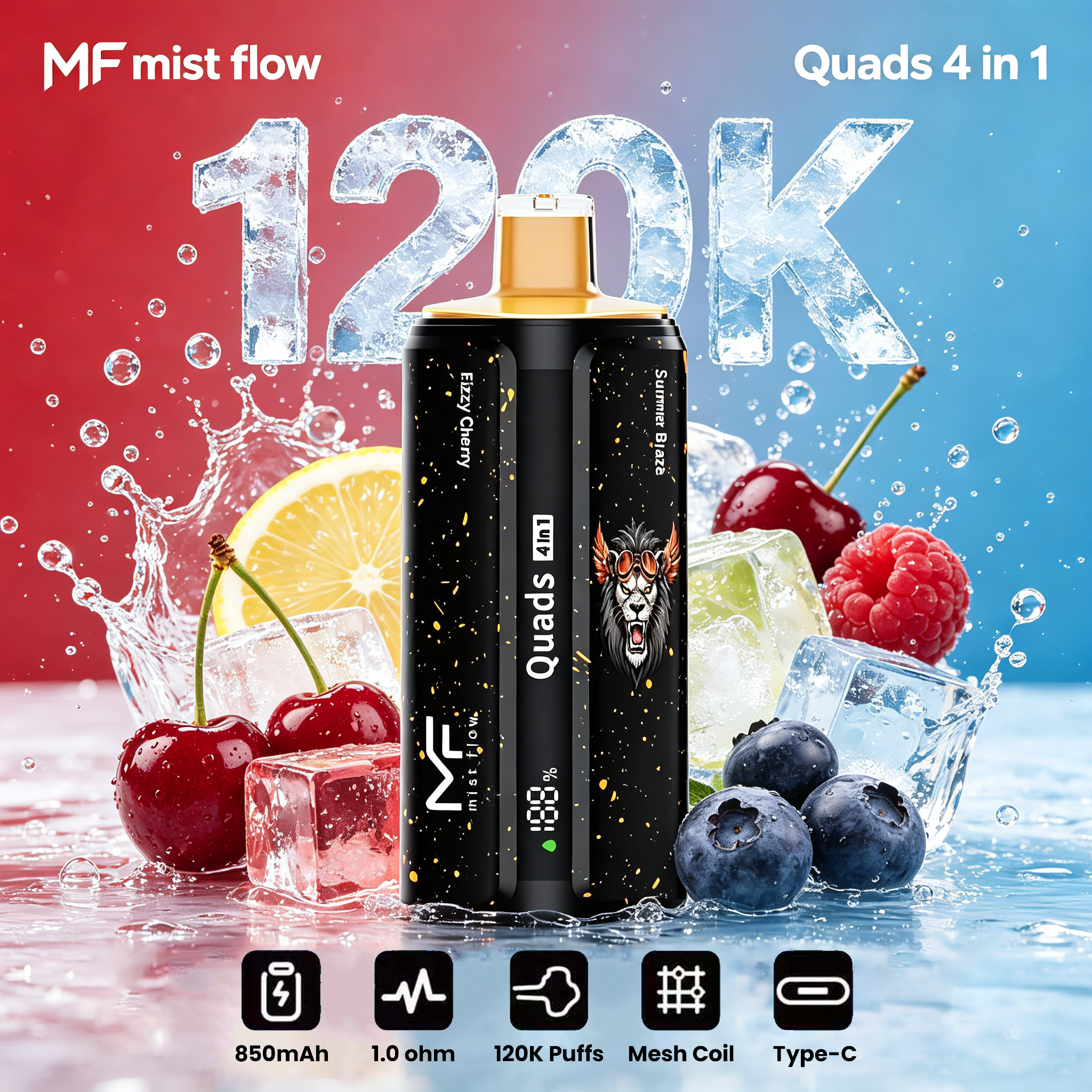 Mist Flow：Quads 4 w 1 - Popularny polski produkt, najtańszy modny produkt online, cztery smaki, 120 000 kawałków!