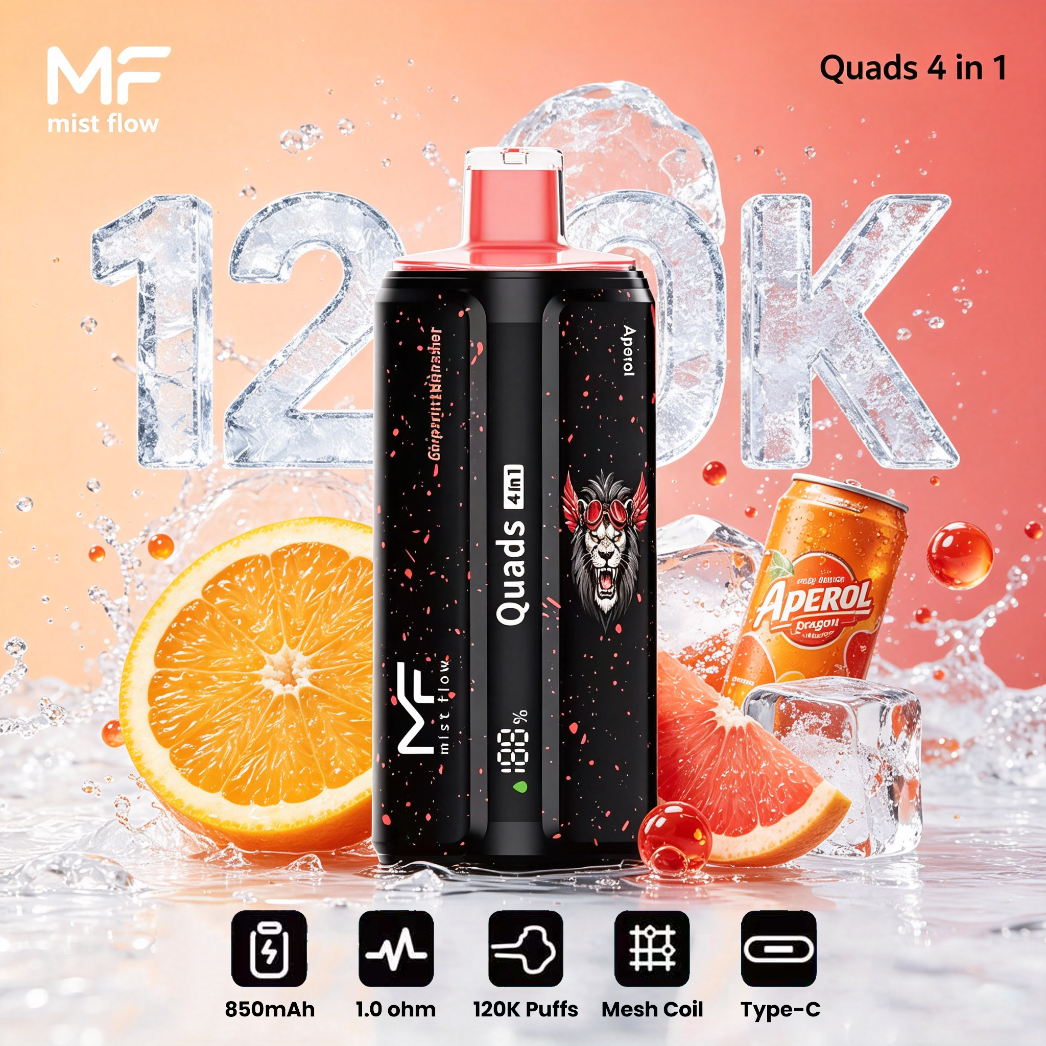 Mist Flow：Quads 4 w 1 - Popularny polski produkt, najtańszy modny produkt online, cztery smaki, 120 000 kawałków!
