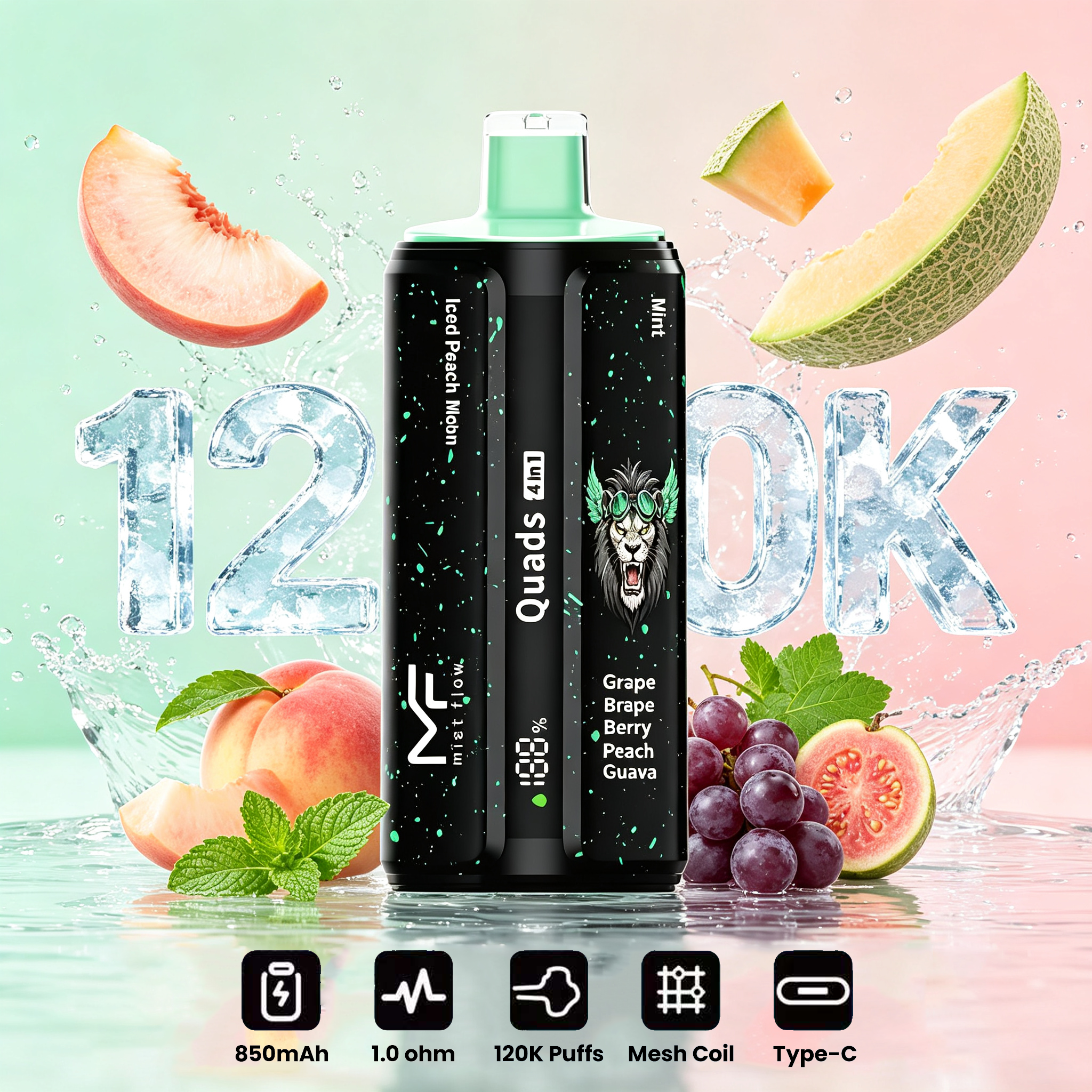 Mist Flow：Quads 4 w 1 - Popularny polski produkt, najtańszy modny produkt online, cztery smaki, 120 000 kawałków!