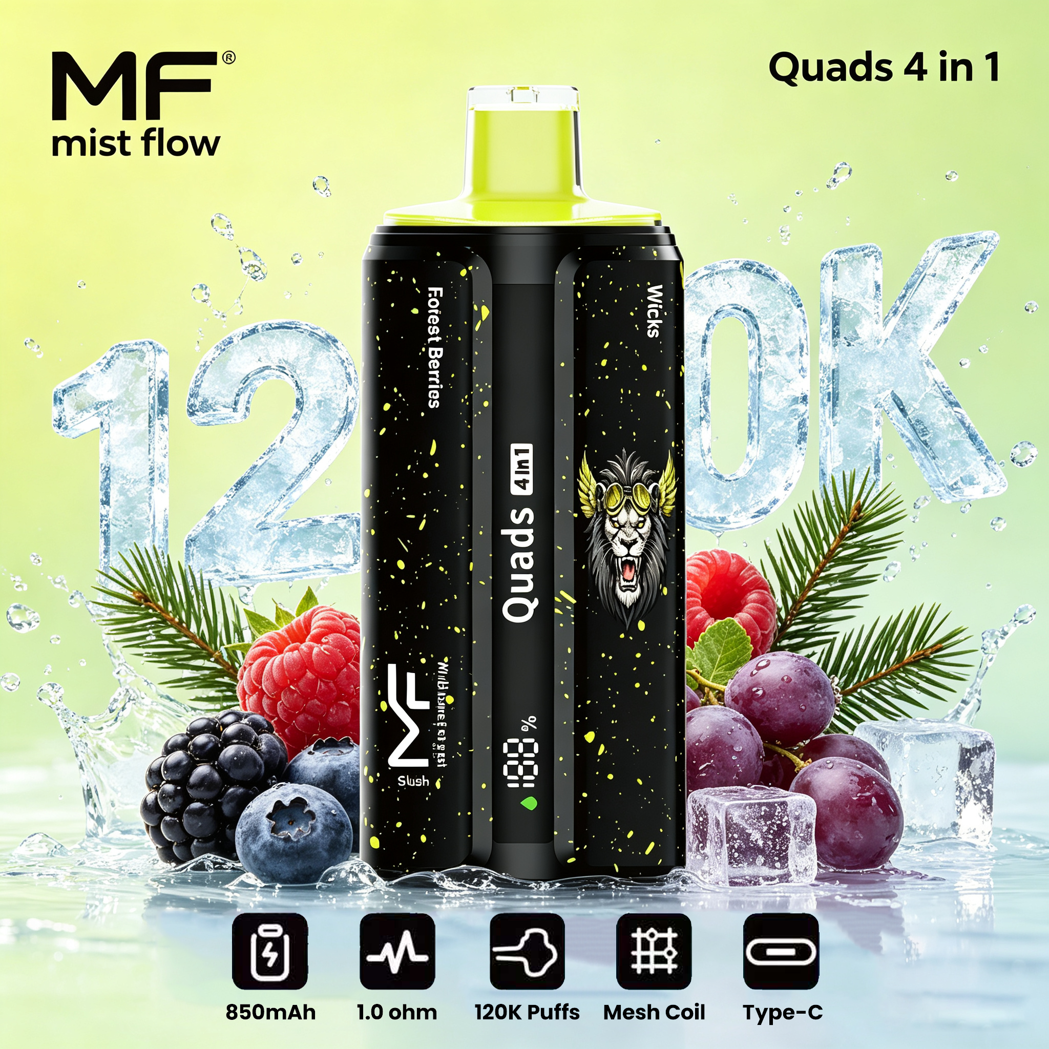 Mist Flow：Quads 4 w 1 - Popularny polski produkt, najtańszy modny produkt online, cztery smaki, 120 000 kawałków!