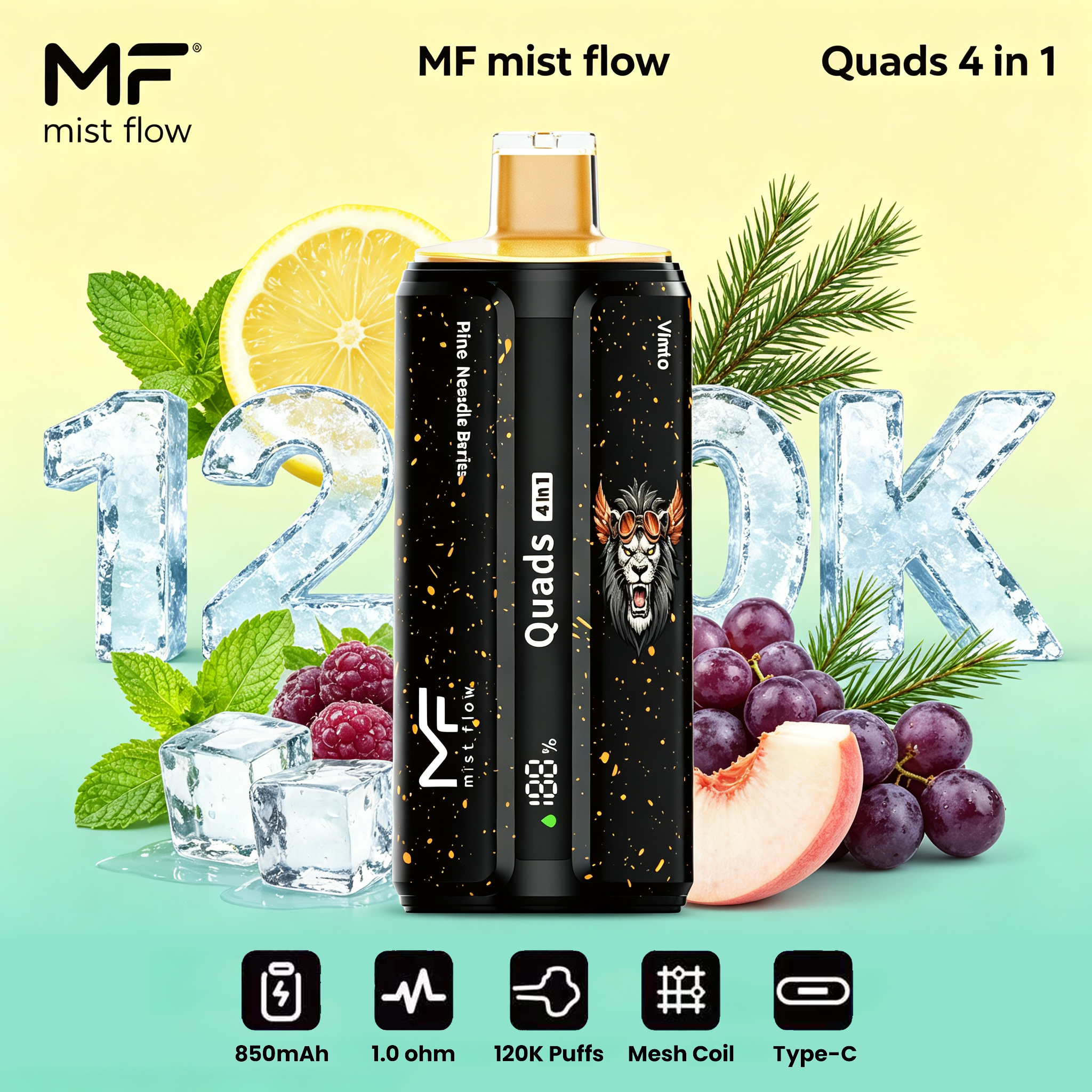 Mist Flow：Quads 4 w 1 - Popularny polski produkt, najtańszy modny produkt online, cztery smaki, 120 000 kawałków!