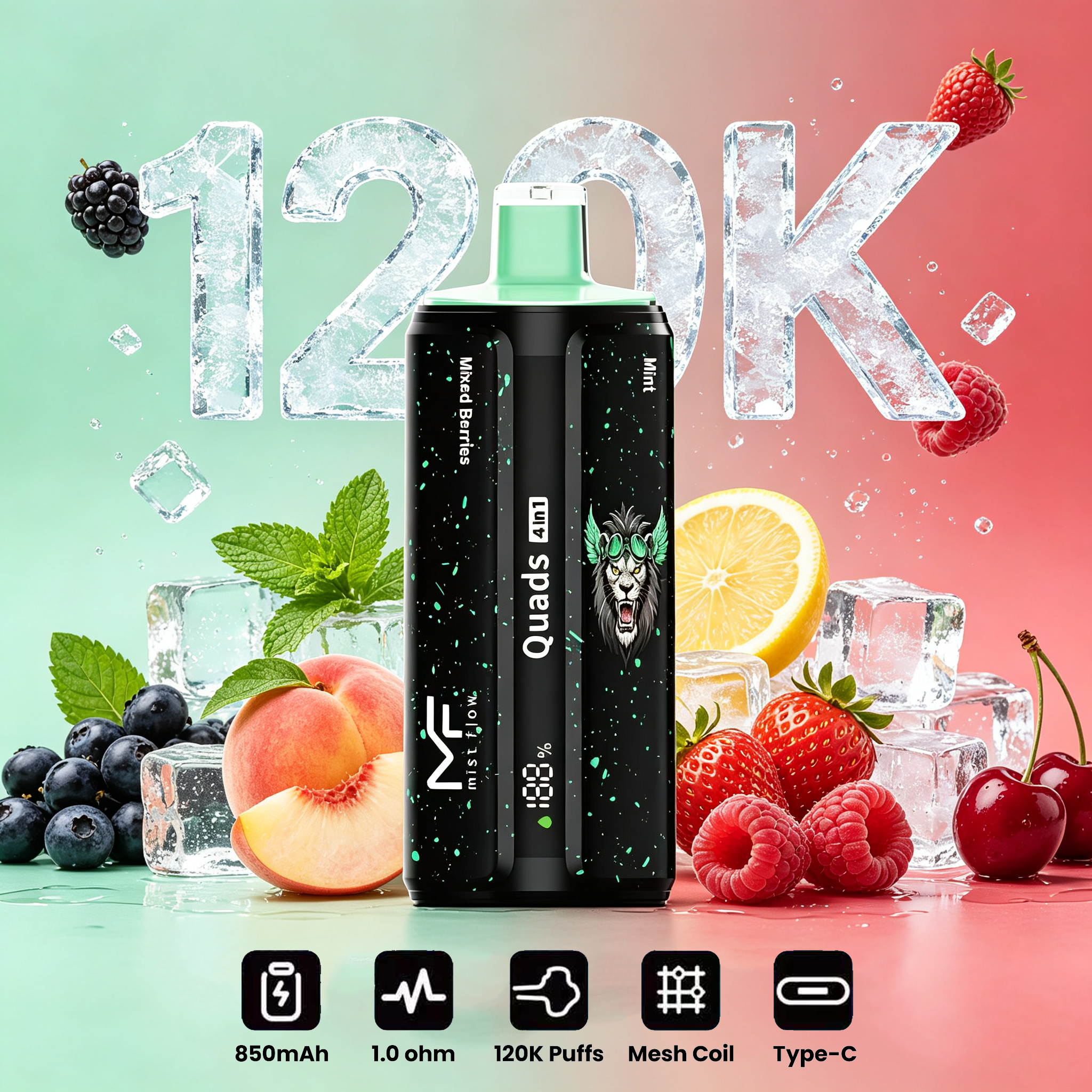 Mist Flow：Quads 4 w 1 - Popularny polski produkt, najtańszy modny produkt online, cztery smaki, 120 000 kawałków!