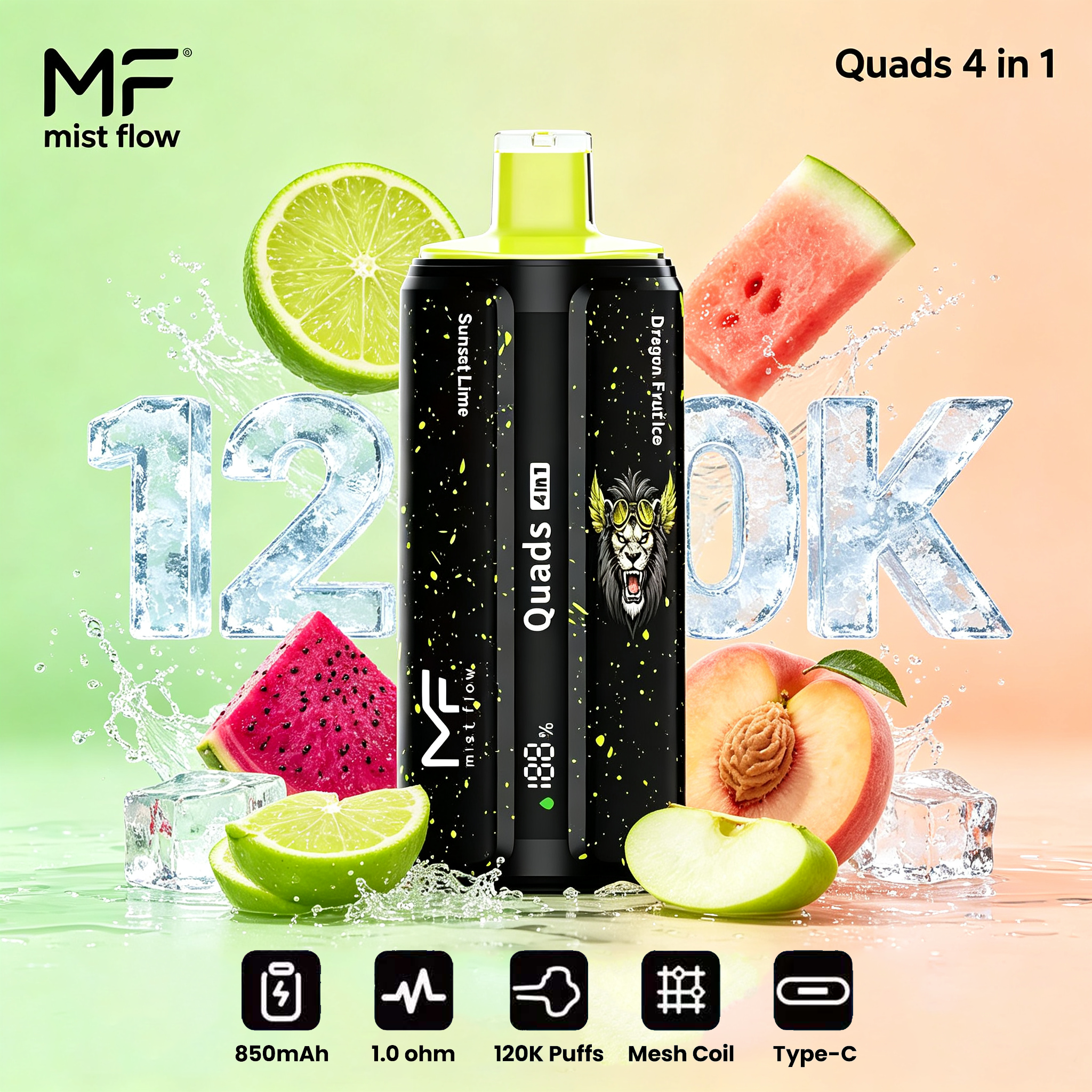 Mist Flow：Quads 4 w 1 - Popularny polski produkt, najtańszy modny produkt online, cztery smaki, 120 000 kawałków!