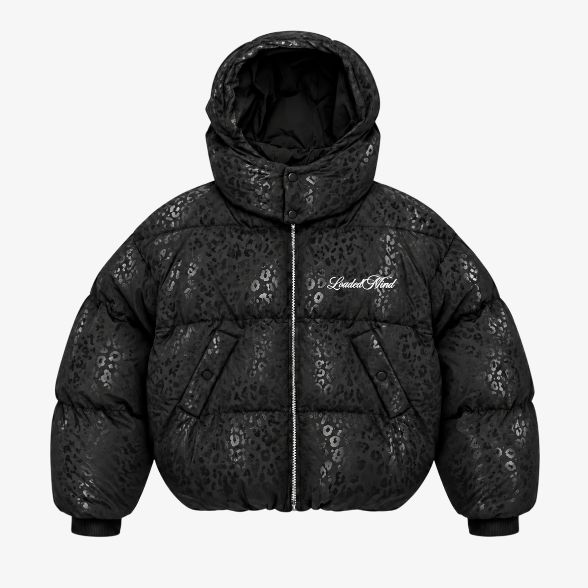Water-reactive leopard puffer jacket — image 1