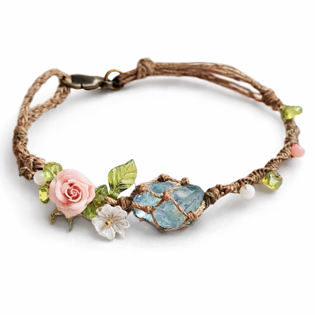 "Spring Garland Collection” Hand-Knotted Natural Crystal Bracelet