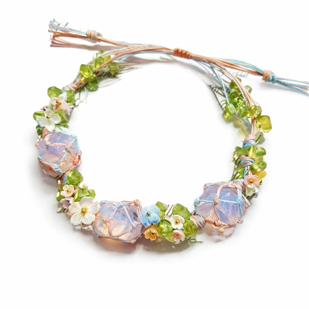 "Spring Garland Collection” Hand-Knotted Natural Crystal Bracelet