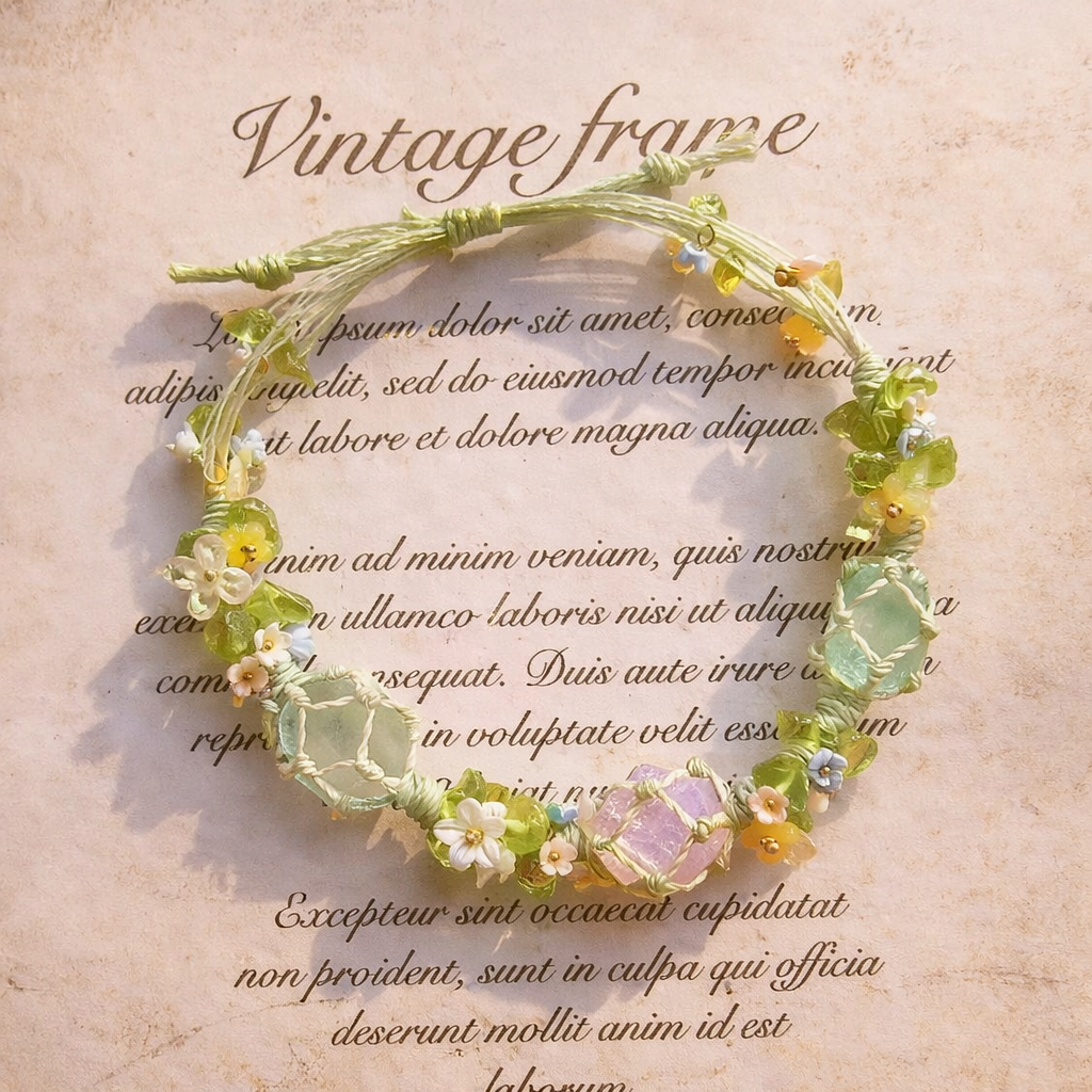 "Spring Garland Collection” Hand-Knotted Natural Crystal Bracelet