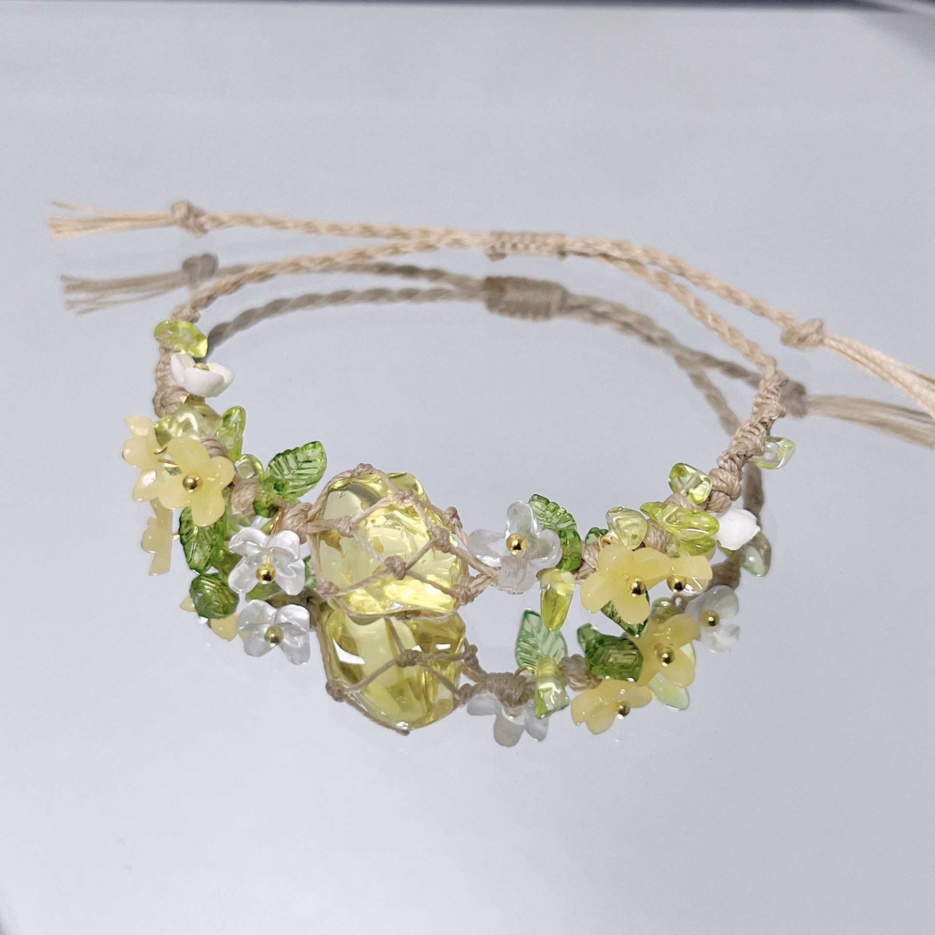 "Spring Garland Collection” Hand-Knotted Natural Crystal Bracelet