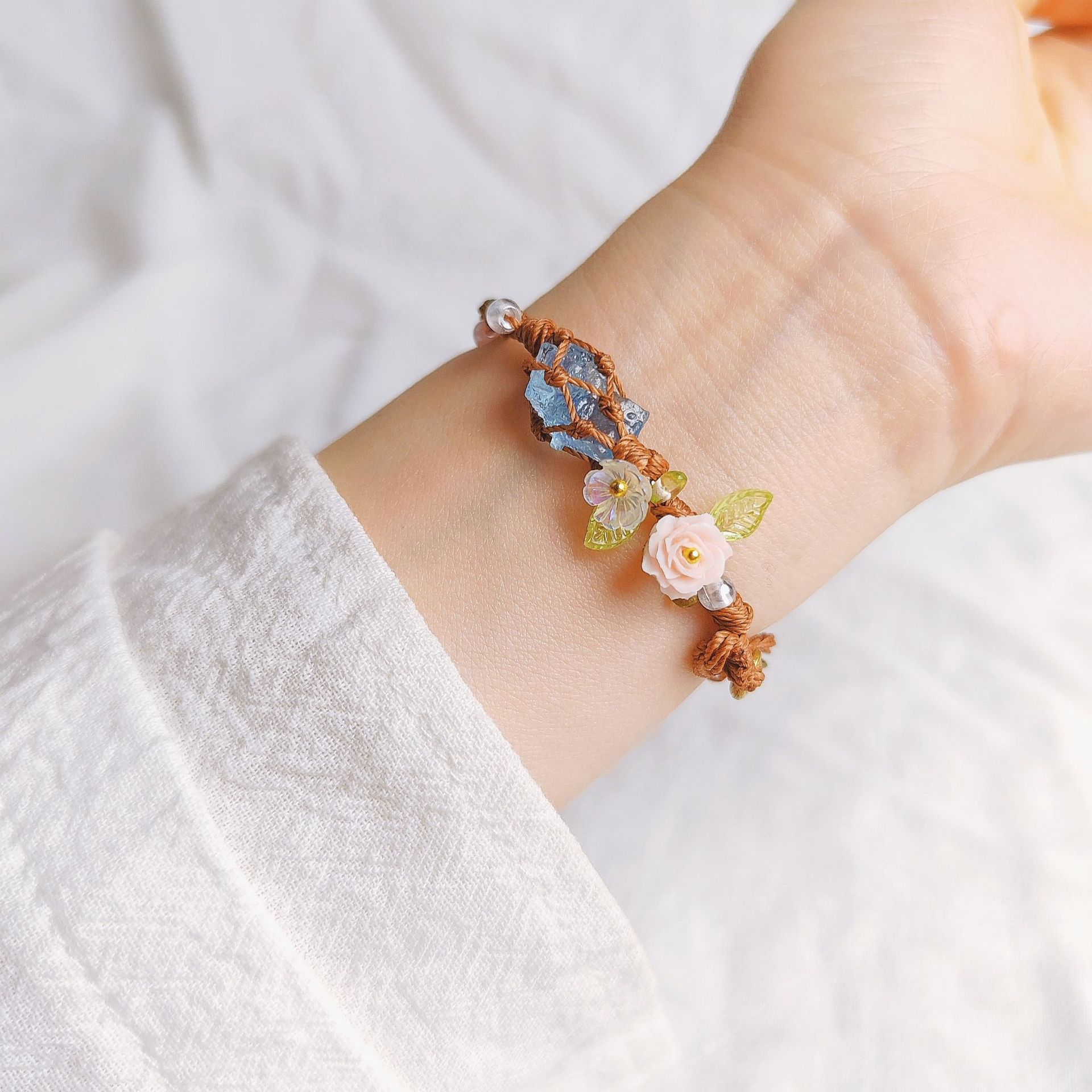 "Spring Garland Collection” Hand-Knotted Natural Crystal Bracelet