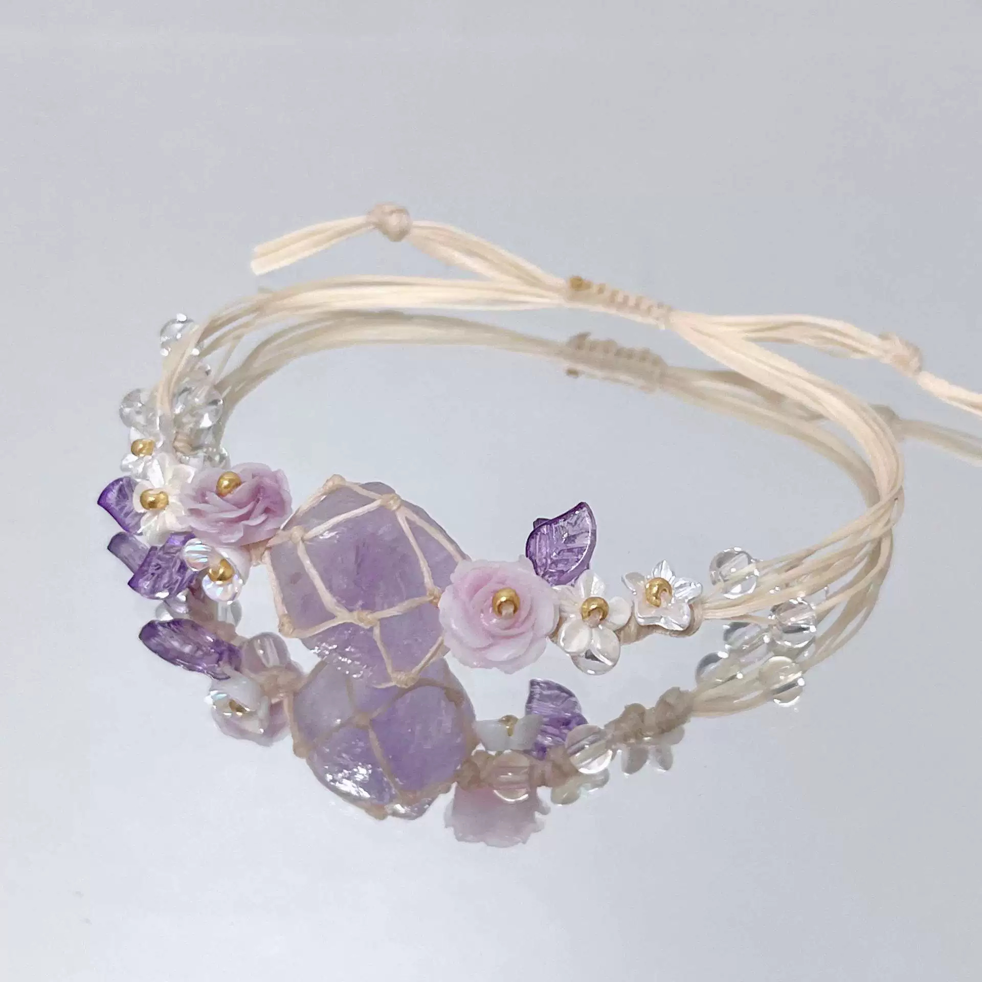 "Spring Garland Collection” Hand-Knotted Natural Crystal Bracelet