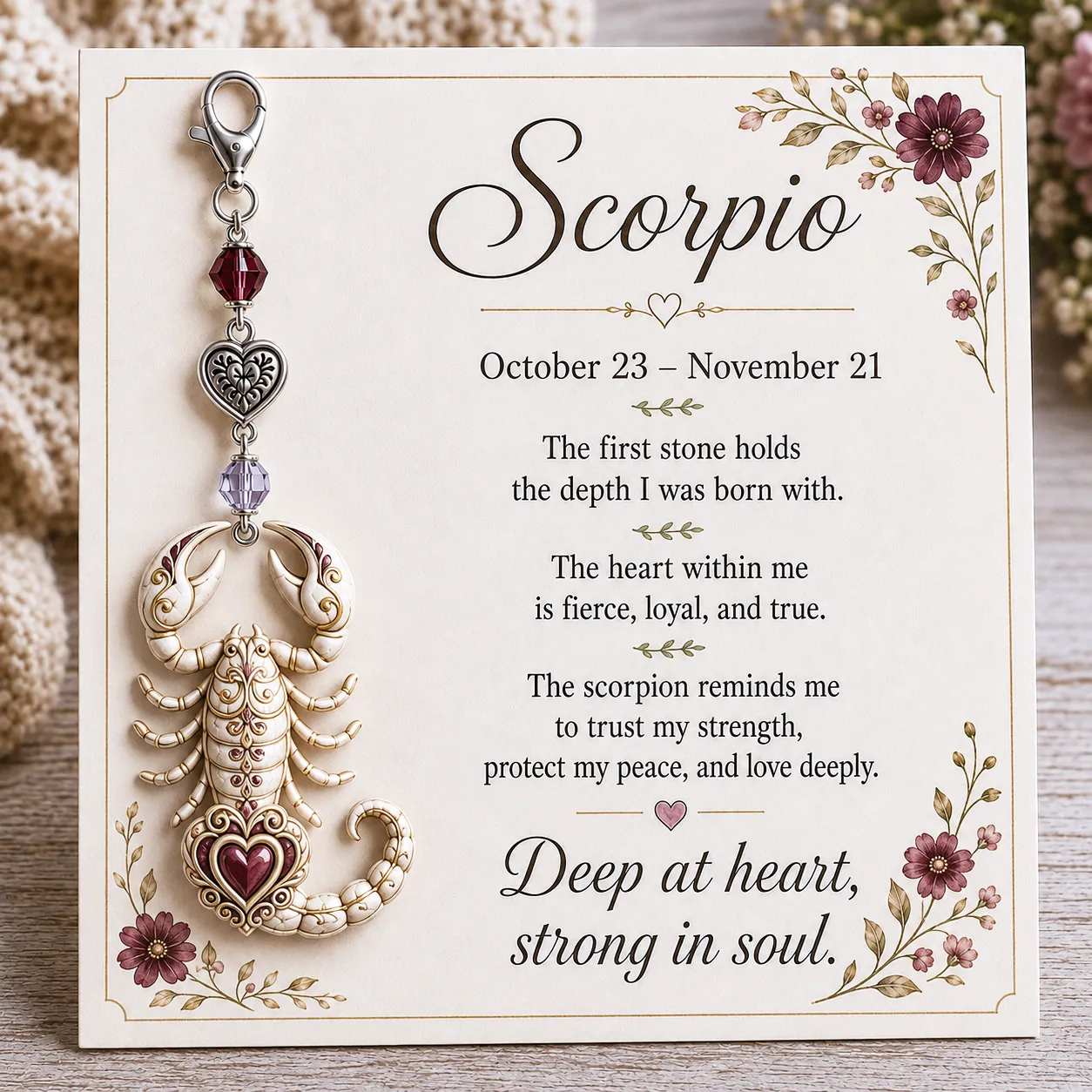 ⏳ Last Day 49% OFF 🌙12 Zodiac Birthstone Charm Keepsake Card Collection | Zodiac Pendant, Birthstone-Inspired Crystal Beads, Heart Charm & Floral Affirmation Card Included ✨