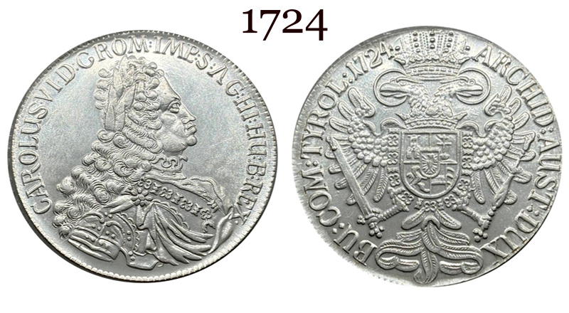 Austrian Empire One 1 Thaler 1719 1720 1721 1724 1725 1730 1734 Charles VI Hall Silver Plated Metal Replica Coin Commemorative Medal,Historical Collectible Art Craft For Enthusiasts