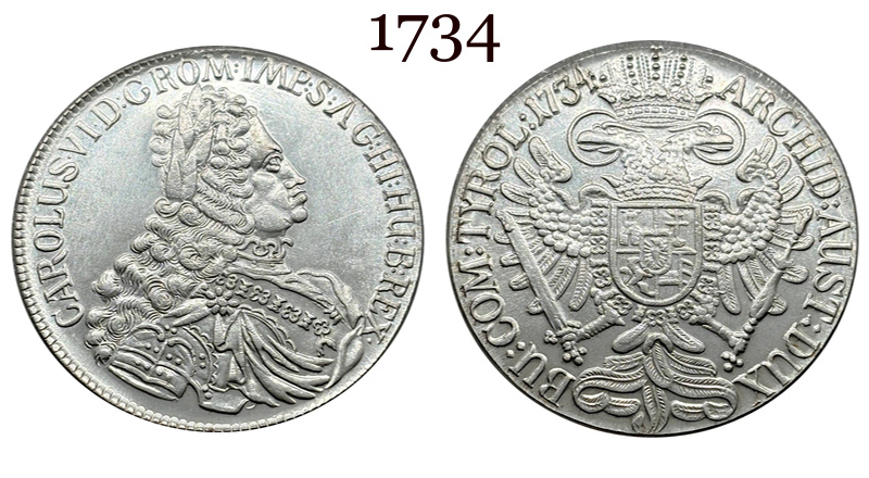 Austrian Empire One 1 Thaler 1719 1720 1721 1724 1725 1730 1734 Charles VI Hall Silver Plated Metal Replica Coin Commemorative Medal,Historical Collectible Art Craft For Enthusiasts
