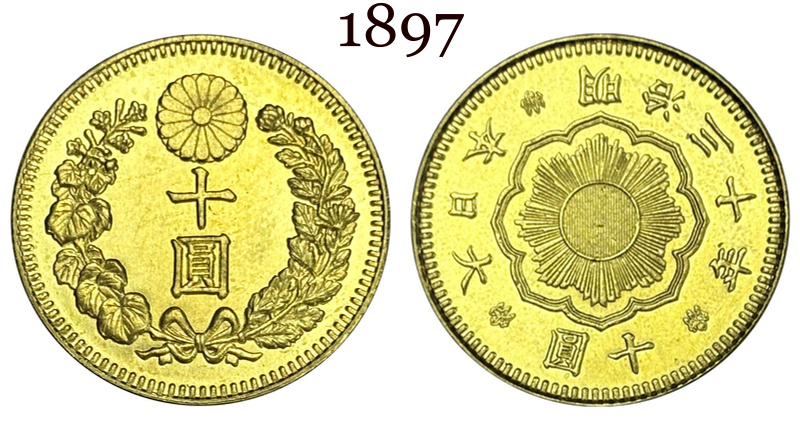 Great Japan 10 Yen Year Meiji 1897 -1909 10 Pcs Package Sell Gold Brass Replica Coin Commemorative Medal,Historical Collectible Art Craft For Enthusiasts