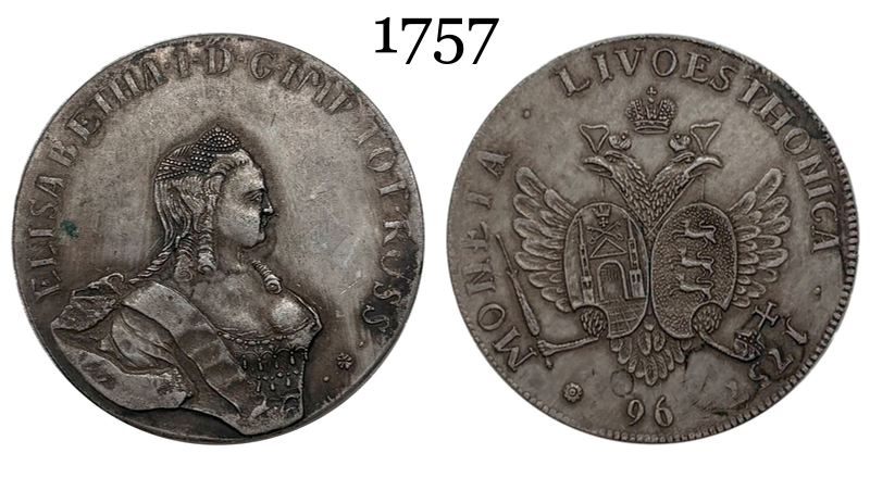 Russia 1757 96 Kopecks Elizabeth Krasny Livonia and Estonia Silver Plated Replica Coin Commemorative Medal,Historical Collectible Art Craft For Enthusiasts