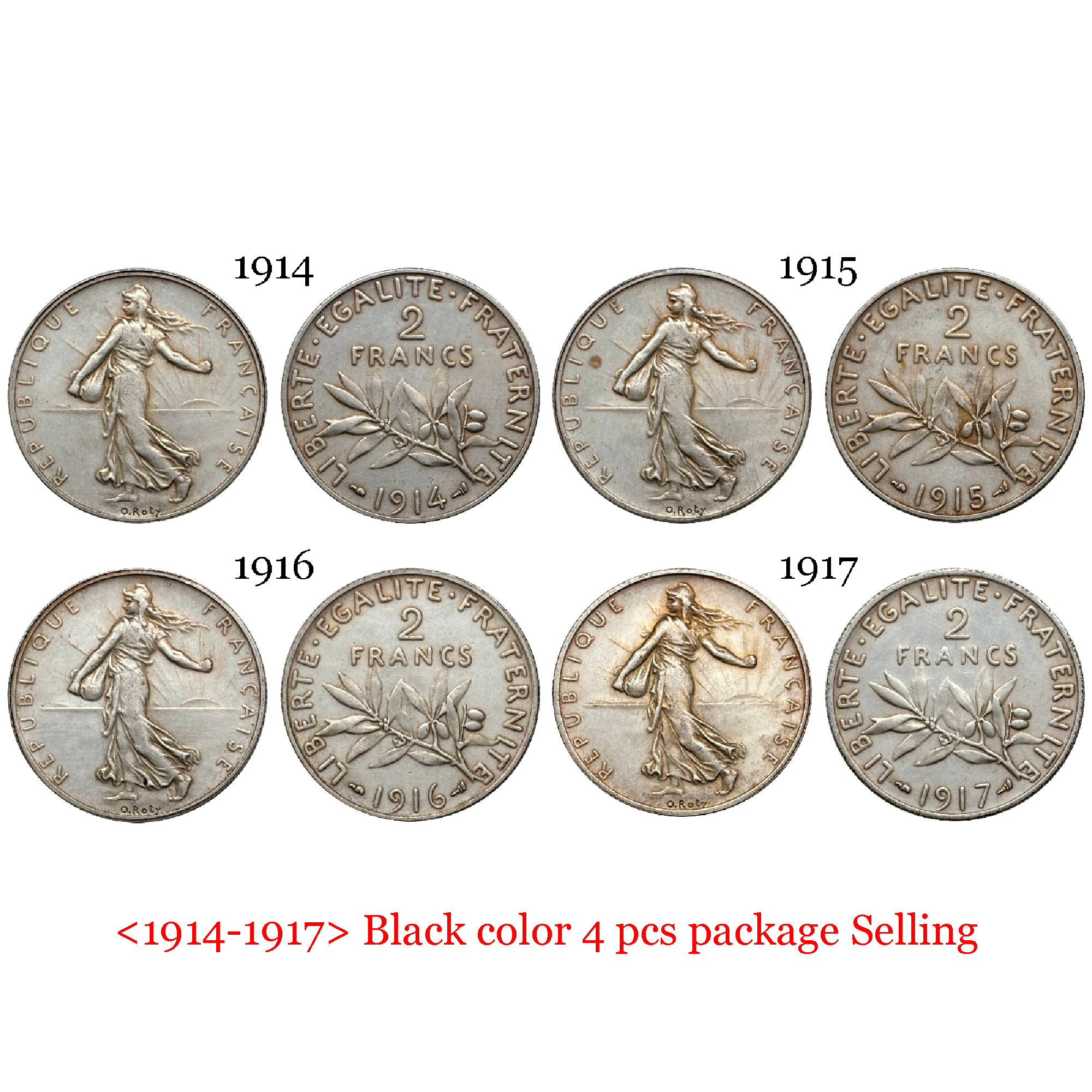 France 2 Francs 1914 -1917 4 Pcs Selling Liberte Silver Plated Replica Coin Commemorative Medal,Historical Collectible Art Craft For Enthusiasts