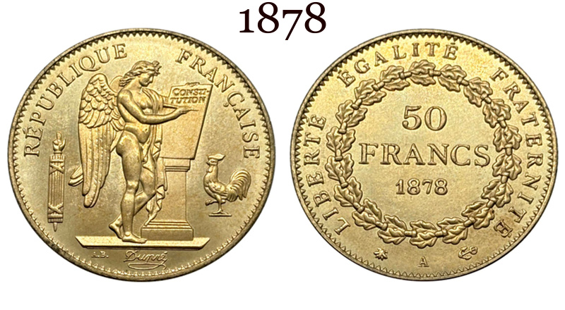 France 1878 - 1904 50 Francs 6 Pcs Third Republic Liberte Gold Brass Metal Replica Coin Commemorative Medal,Historical Collectible Art Craft For Enthusiasts