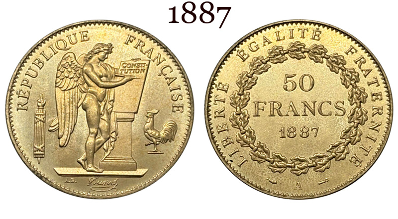 France 1878 - 1904 50 Francs 6 Pcs Third Republic Liberte Gold Brass Metal Replica Coin Commemorative Medal,Historical Collectible Art Craft For Enthusiasts