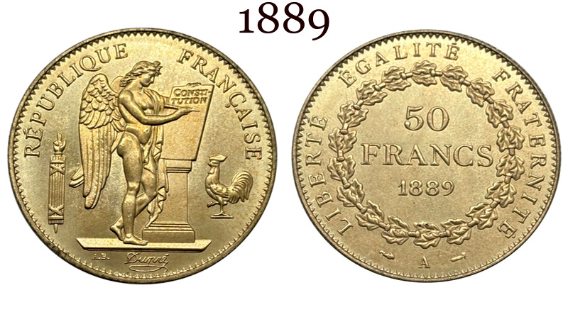 France 1878 - 1904 50 Francs 6 Pcs Third Republic Liberte Gold Brass Metal Replica Coin Commemorative Medal,Historical Collectible Art Craft For Enthusiasts