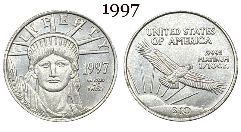 United States 1997-2004 16 Pcs Package Sell Liberty 10 Dollars American Platinum Eagle US Silver Plated Replica Coin Commemorative Medal,Historical Collectible Art Craft For Enthusiasts