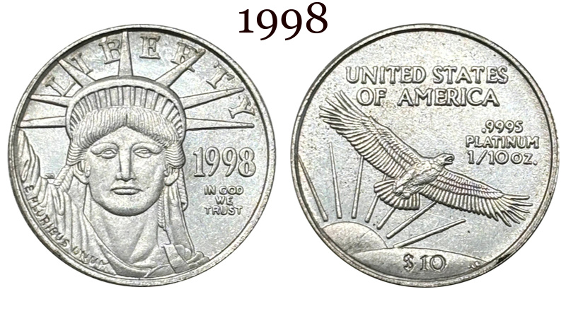 United States 1997-2004 16 Pcs Package Sell Liberty 10 Dollars American Platinum Eagle US Silver Plated Replica Coin Commemorative Medal,Historical Collectible Art Craft For Enthusiasts