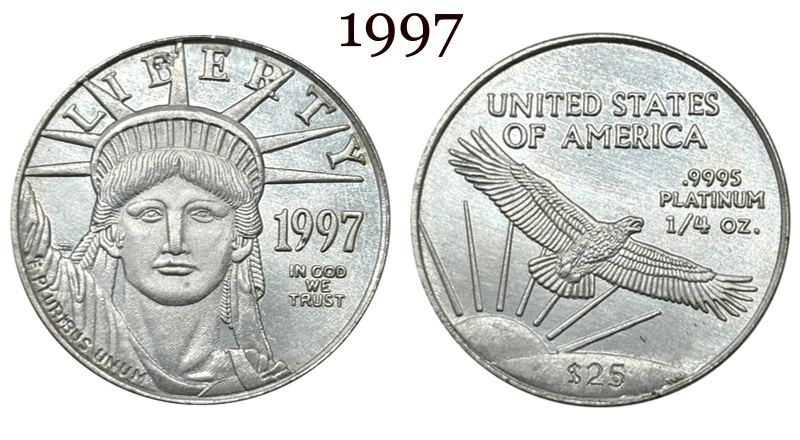 United States 1997-2004 16 Pcs Package Sell Liberty 25 Dollars American Platinum Eagle US Silver Plated Replica Coin Commemorative Medal,Historical Collectible Art Craft For Enthusiasts