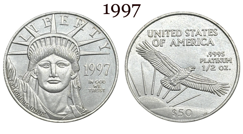 United States 1997-2004 16 Pcs Package Sell Liberty 50 Dollars American Platinum Eagle US Silver Plated Replica Coin Commemorative Medal,Historical Collectible Art Craft For Enthusiasts