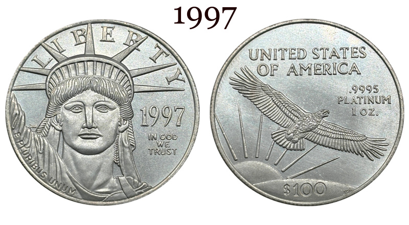United States 1997-2004 16 Pcs 1997-2004 8 Pcs 1997-2004 W 8 Pcs Liberty 100 Dollars American Platinum Eagle US Silver Plated Replica Coin Commemorative Medal,Historical Collectible Art Craft For Enthusiasts