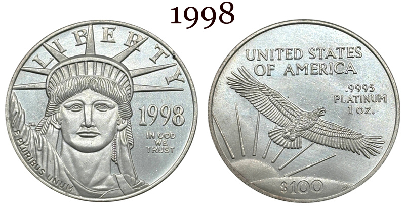 United States 1997-2004 16 Pcs 1997-2004 8 Pcs 1997-2004 W 8 Pcs Liberty 100 Dollars American Platinum Eagle US Silver Plated Replica Coin Commemorative Medal,Historical Collectible Art Craft For Enthusiasts